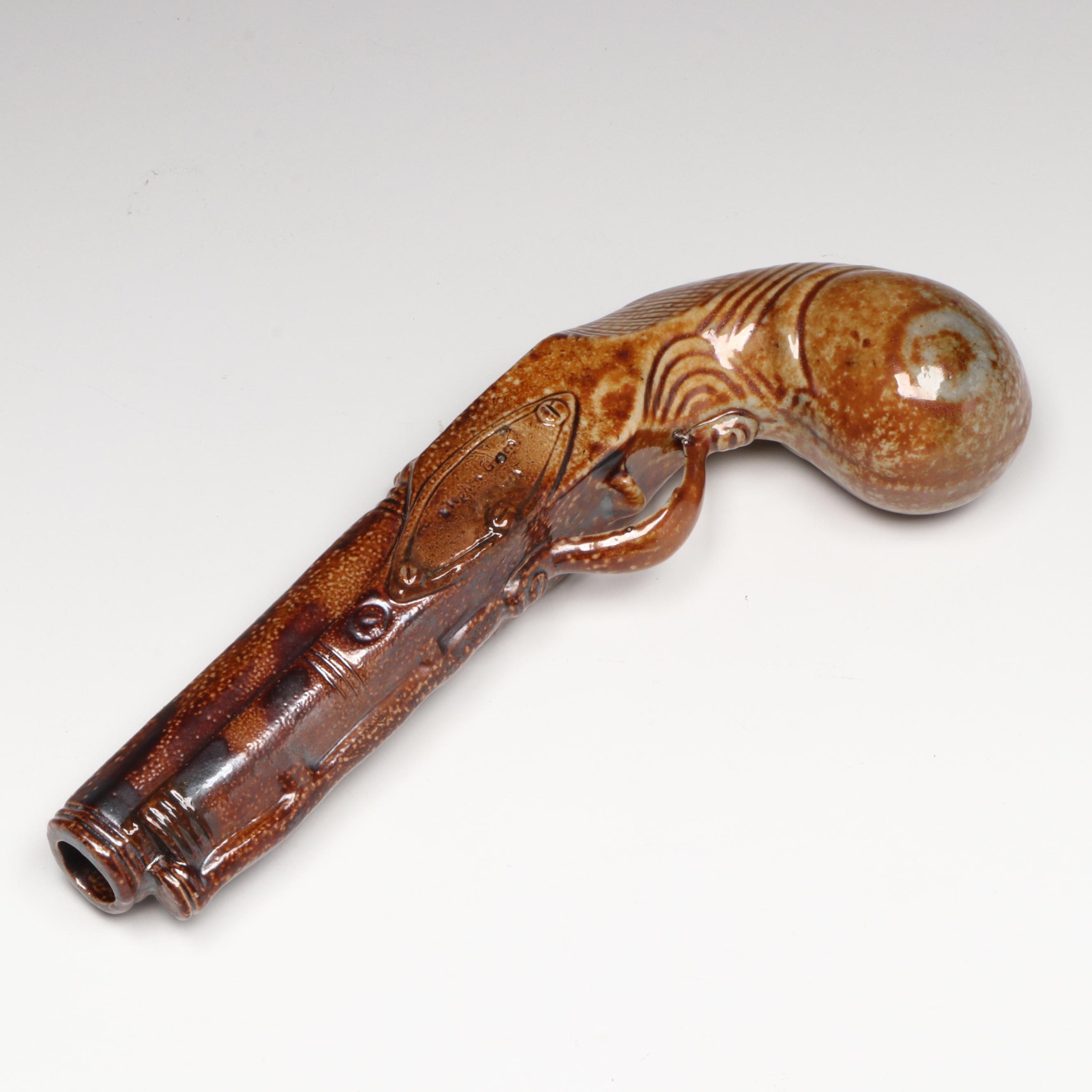 Stephen Green of Lambeth Stoneware Flintlock Pistol Flask, 19th Century