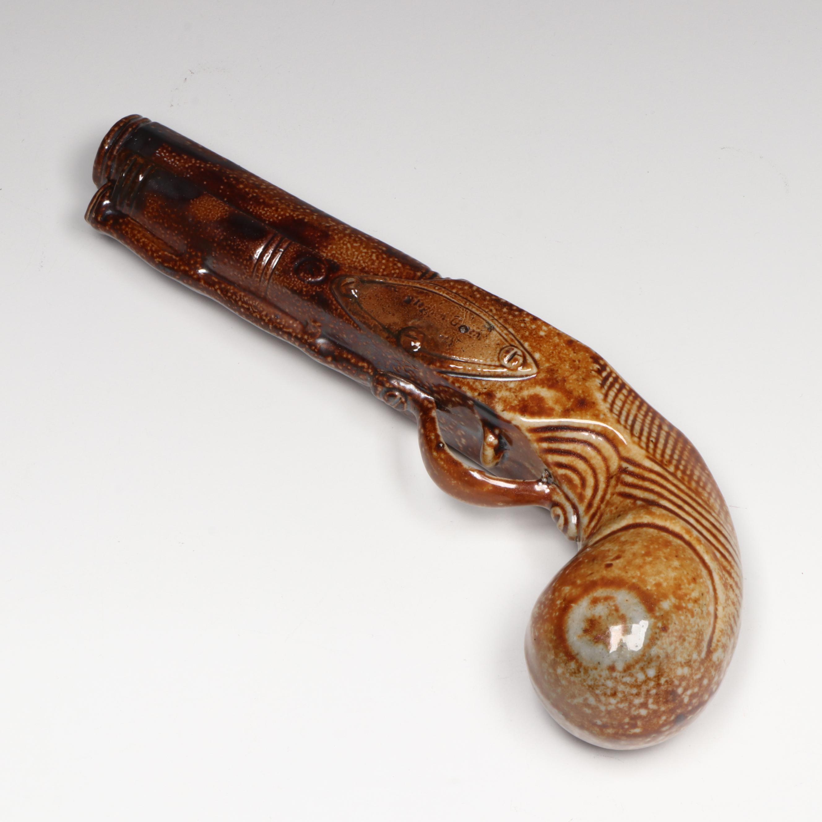 Stephen Green of Lambeth Stoneware Flintlock Pistol Flask, 19th Century