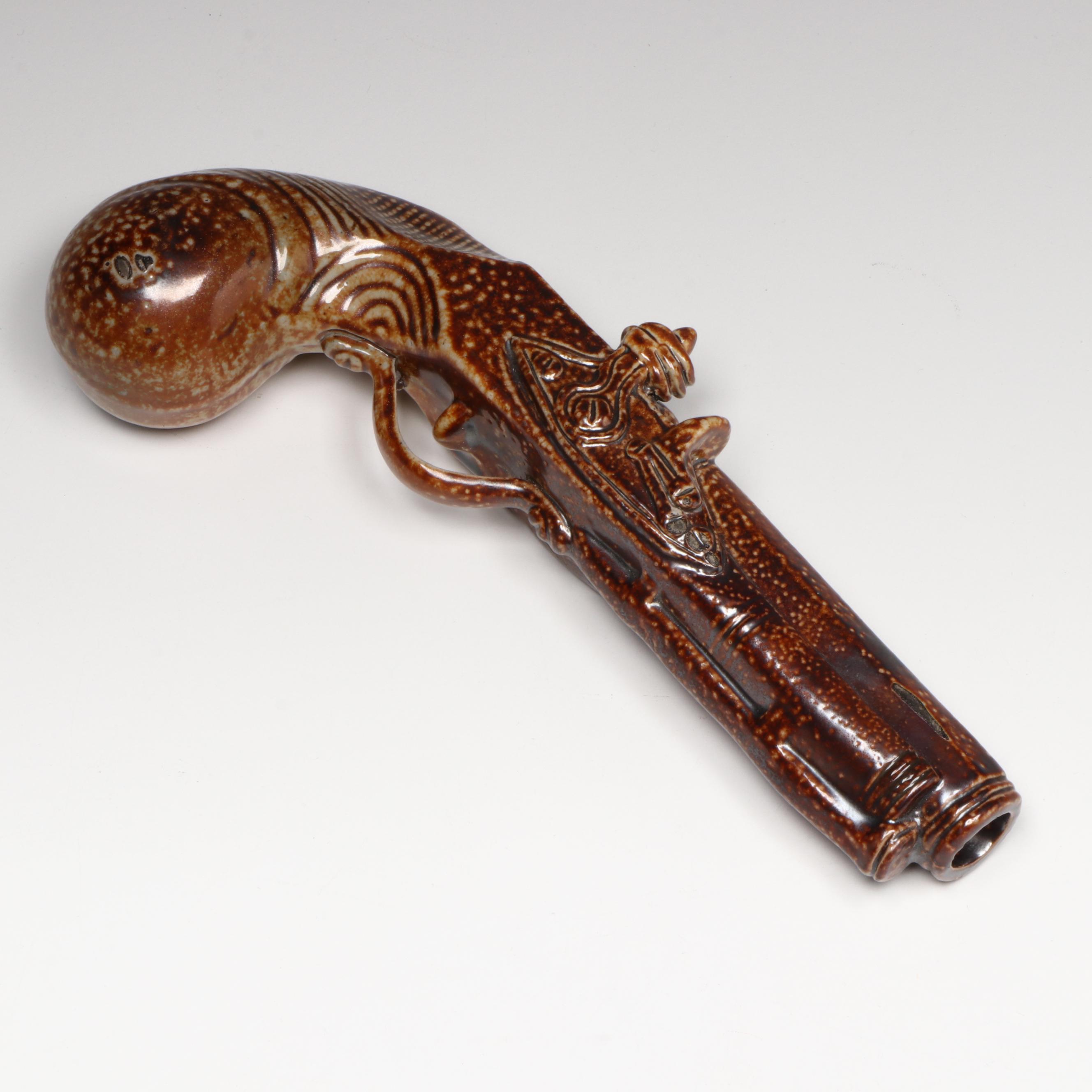 Stephen Green of Lambeth Stoneware Flintlock Pistol Flask, 19th Century