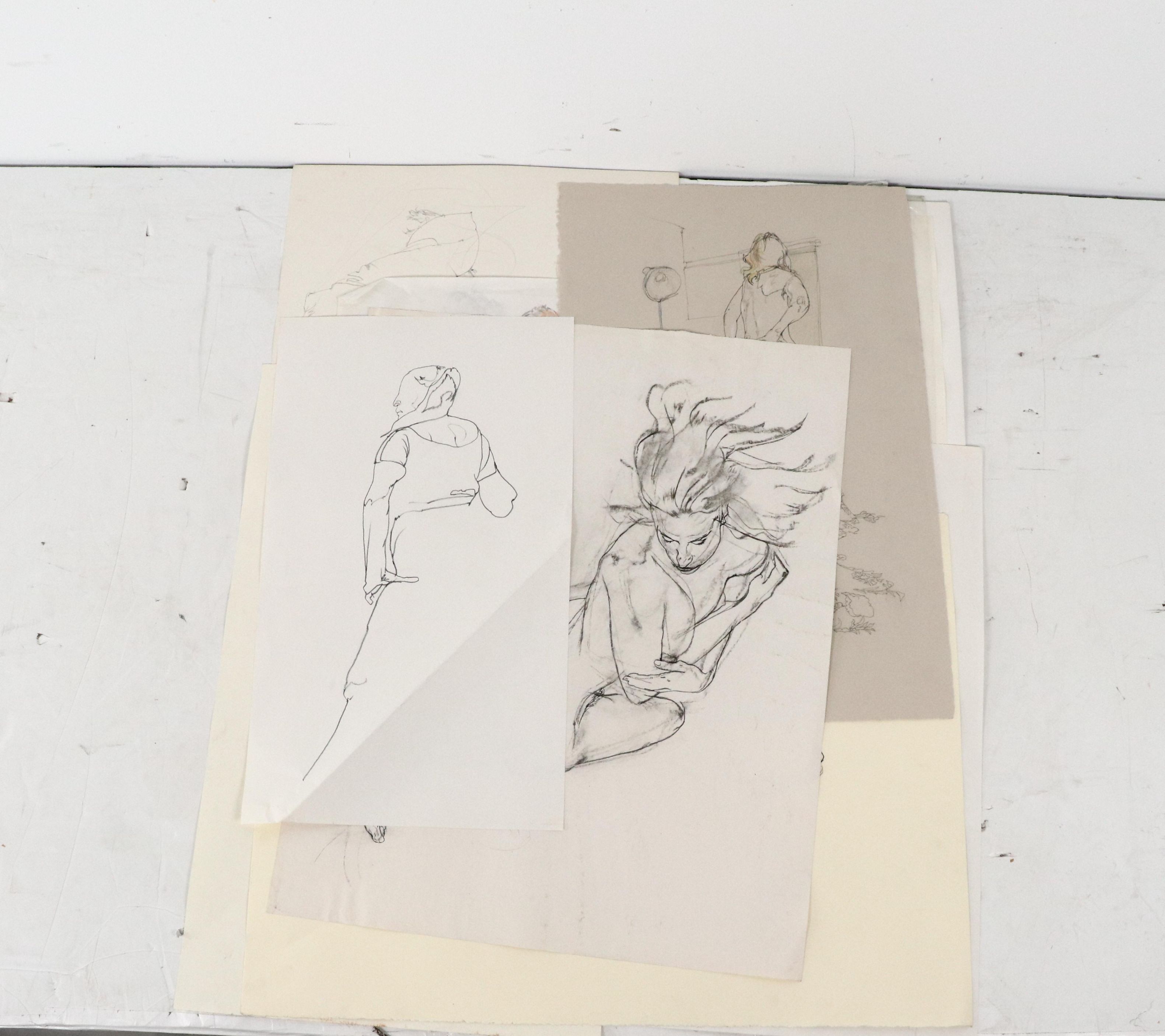 Paul Wagener Mixed Media Drawings, Late 20th Century