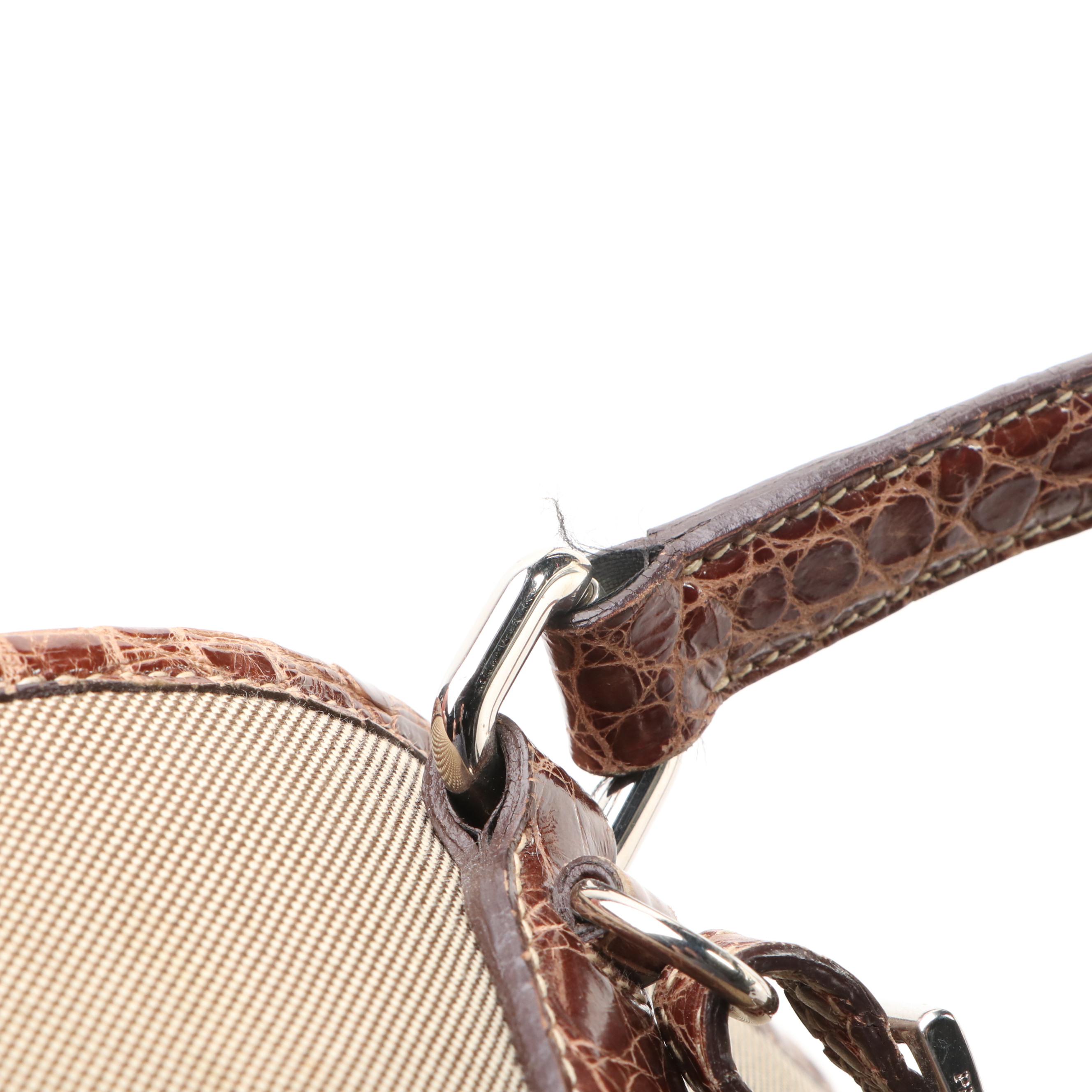 Prada Canapa Jacquard Canvas Tote Bag with Brown Croc Embossed Leather Trim