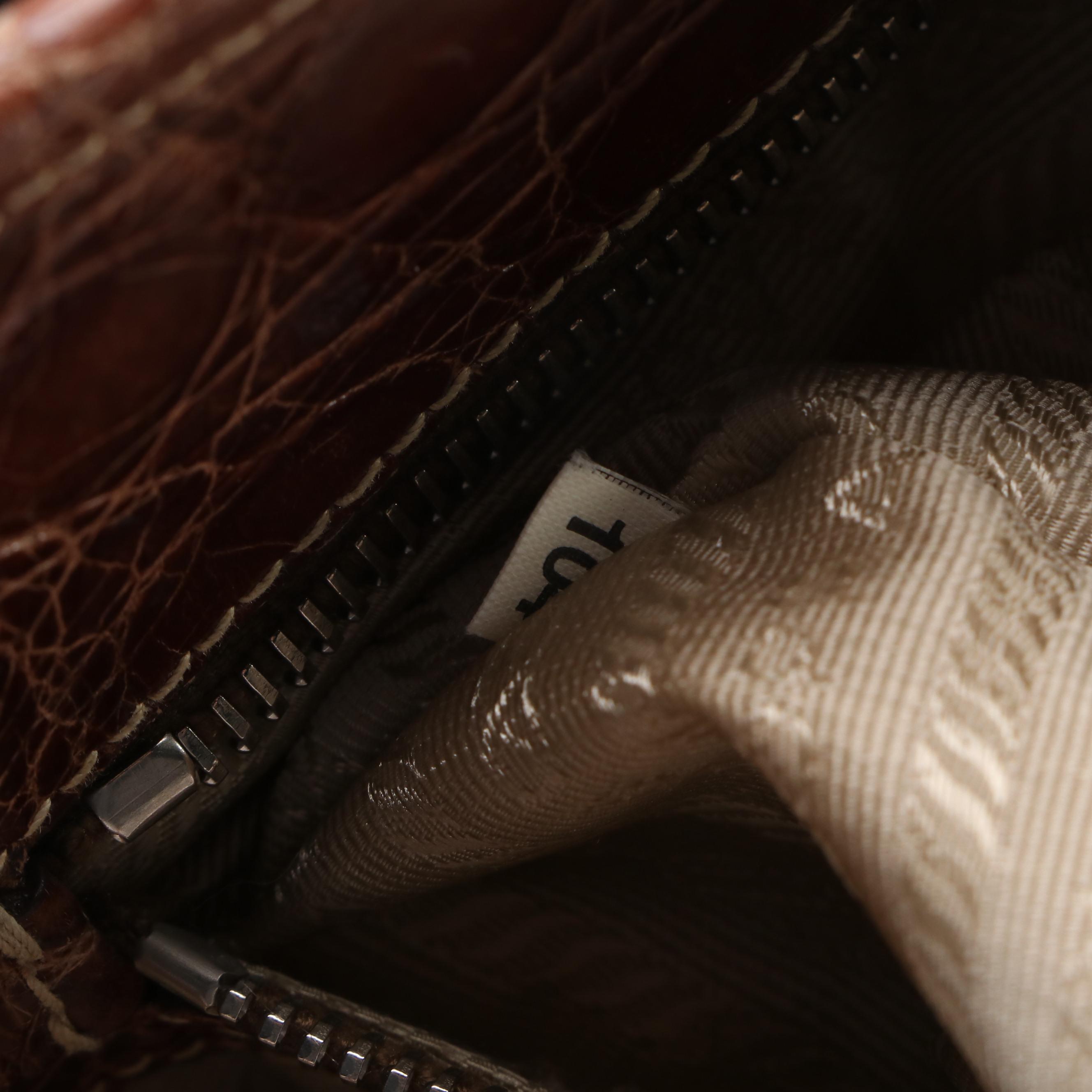 Prada Canapa Jacquard Canvas Tote Bag with Brown Croc Embossed Leather Trim