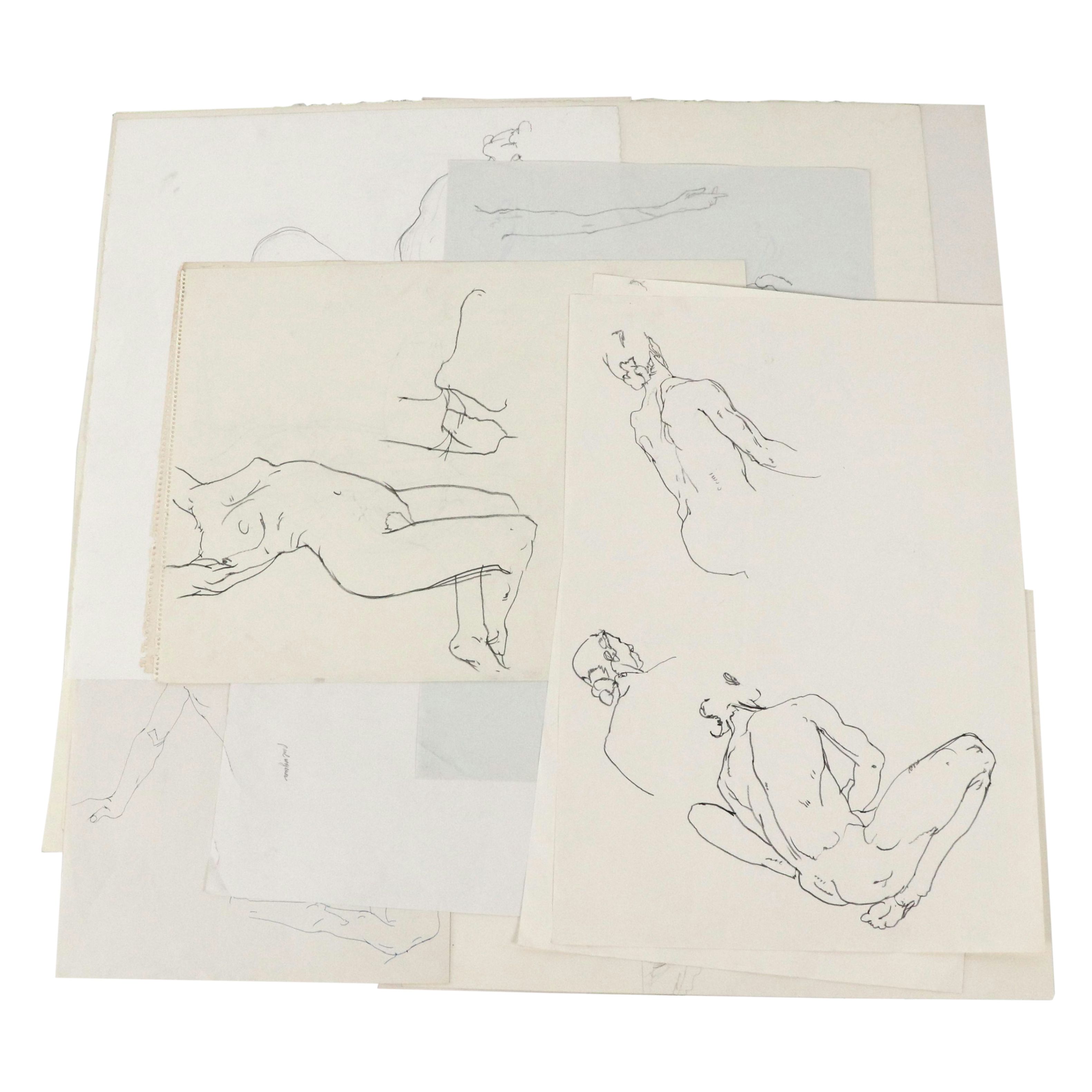 Paul Wagener Figurative Graphite Drawings, Late 20th Century