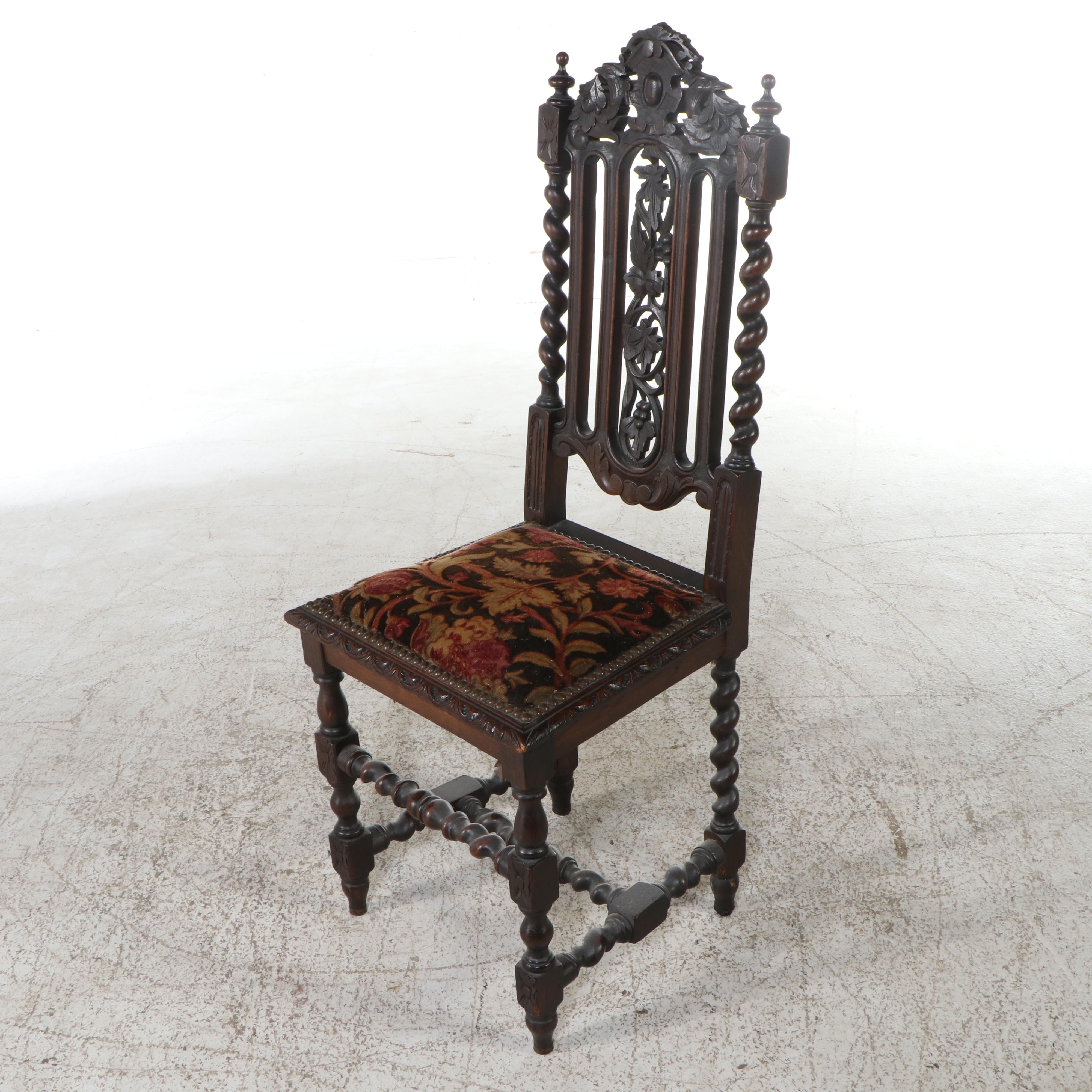 Renaissance Revival Style Oak Side Chair, Early 20th Century