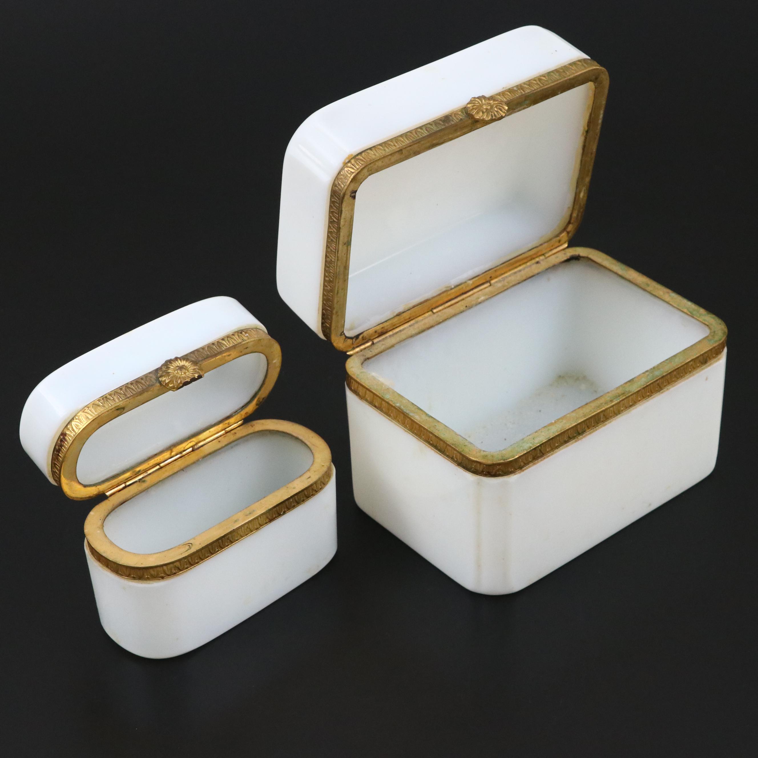 French Style Opaline and Gilt Metal Boxes