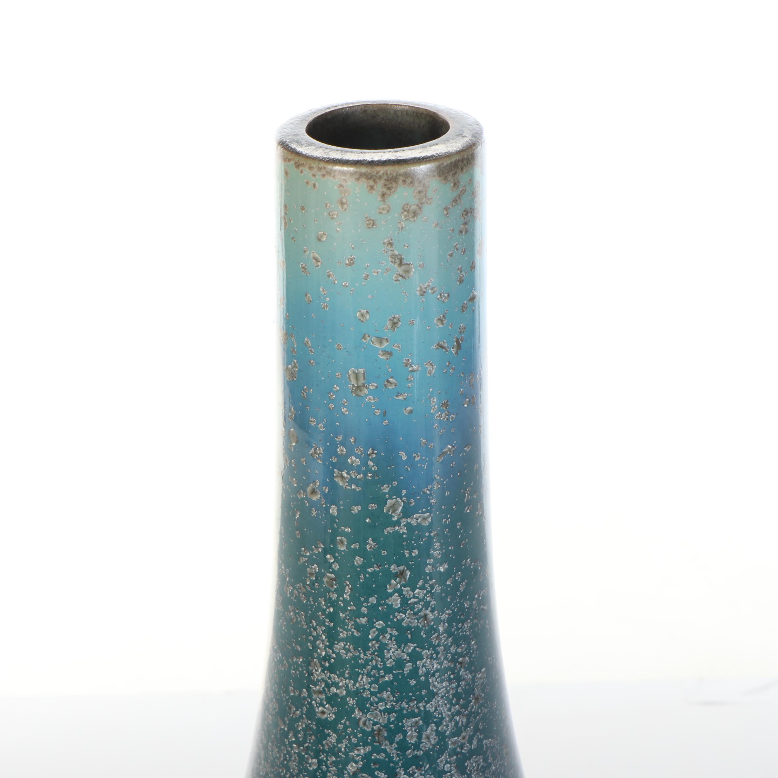 Arabesque Engraved and Other Contemporary Bottle Vases, Faux Blossom Sprig