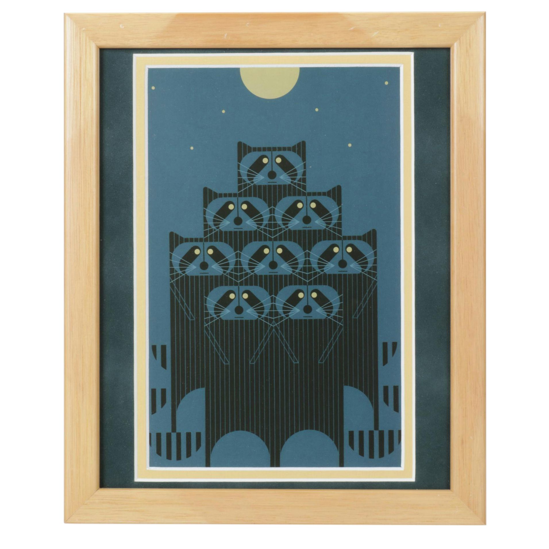 Charley Harper Offset Lithograph "Raccpack", 1975