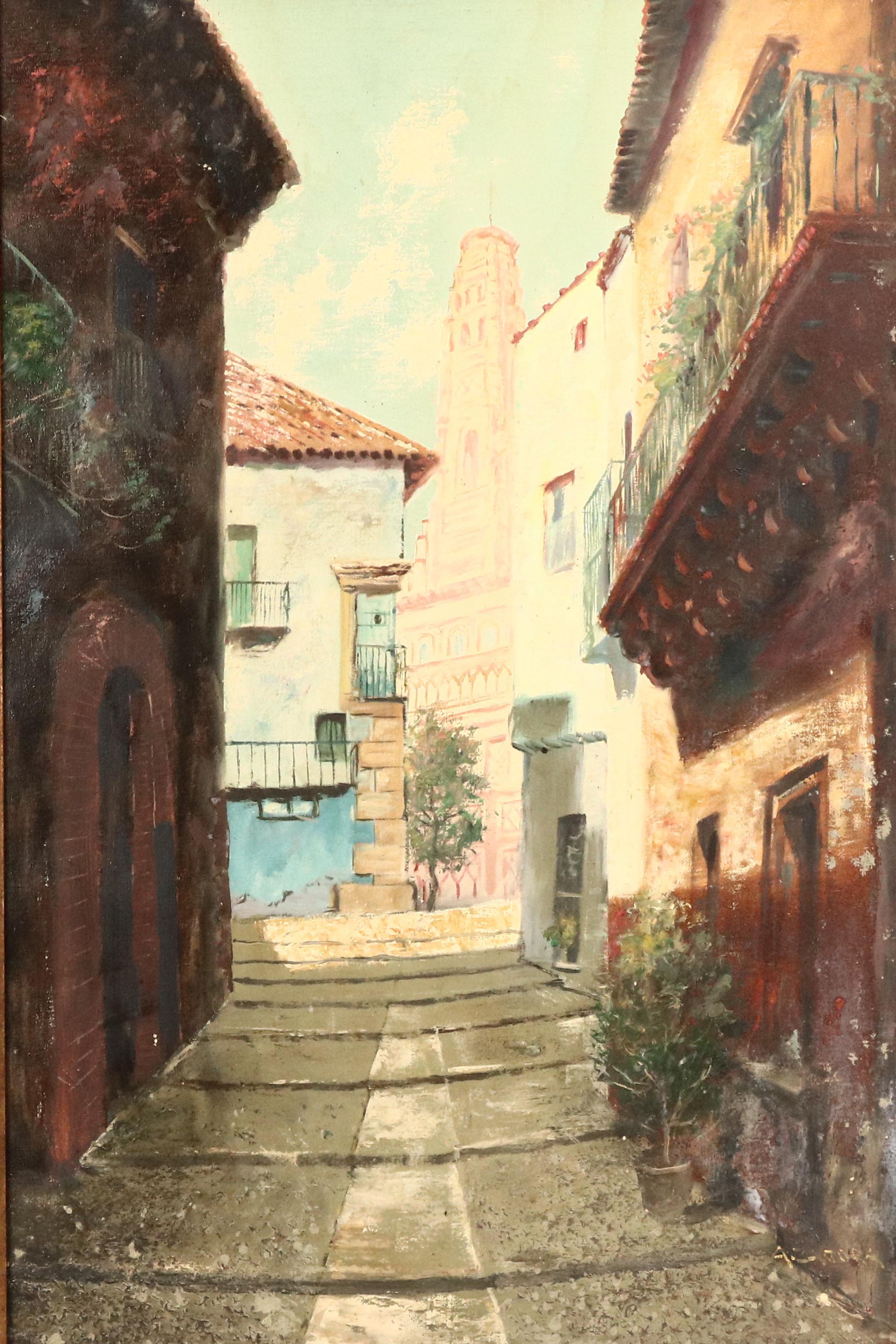 A. Zagora European Cityscape Oil Painting of Street Scene