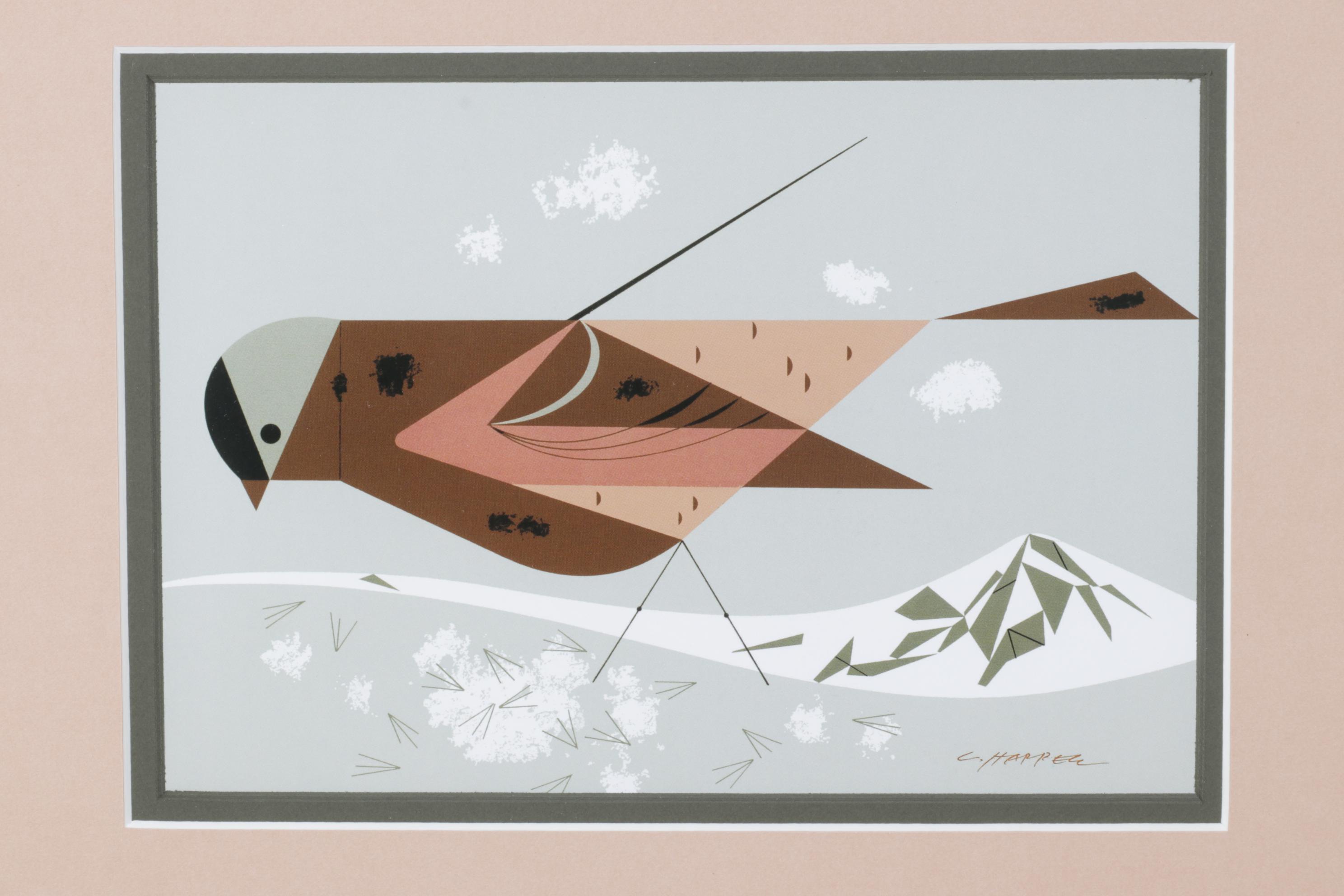 Charley Harper Ford Times Offset Lithograph "Gray-Crowned Rosy Finch", 1956