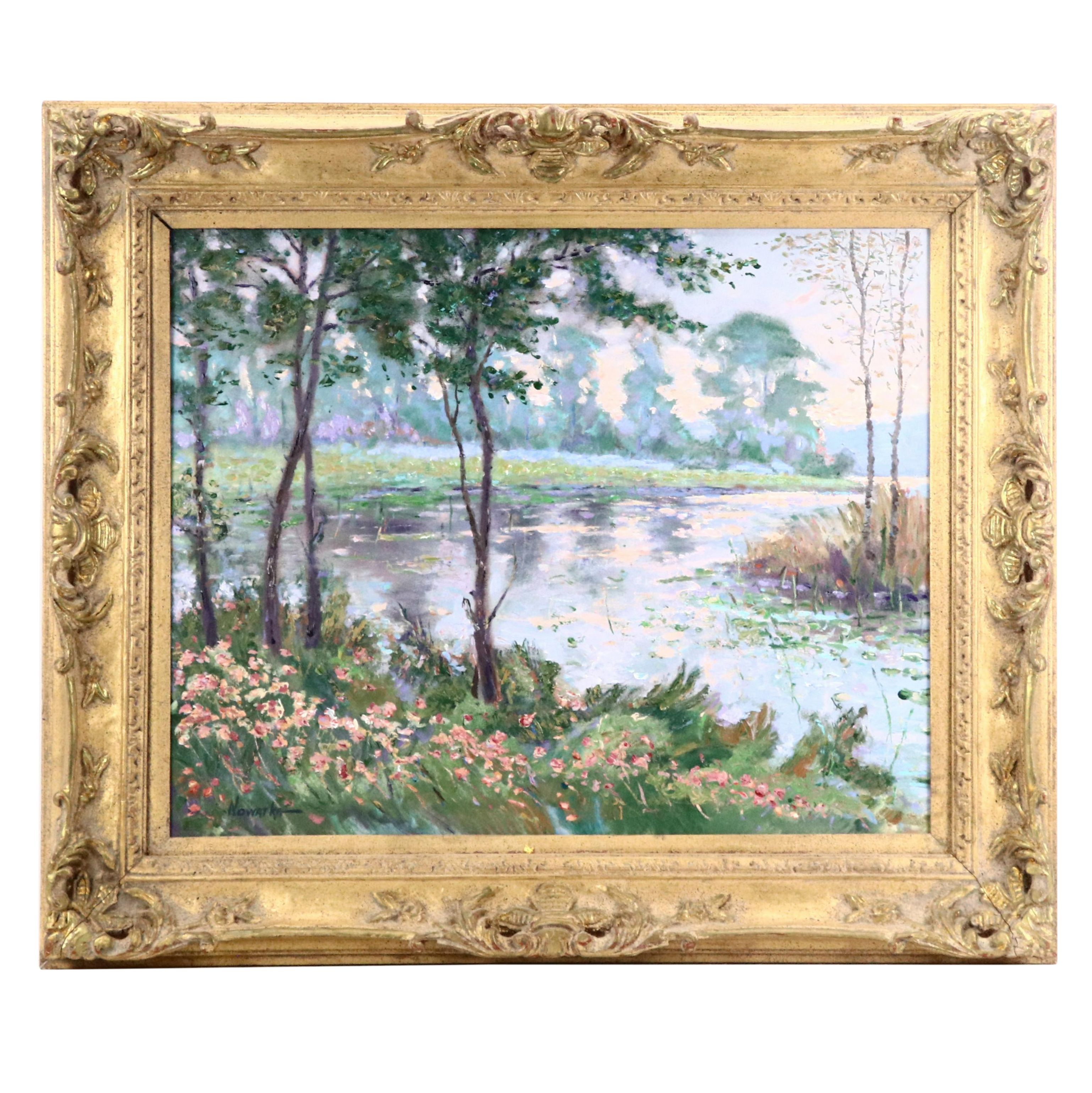 Walt Nowatka Impressionist Style River Landscape Oil Painting, Late 20th Century