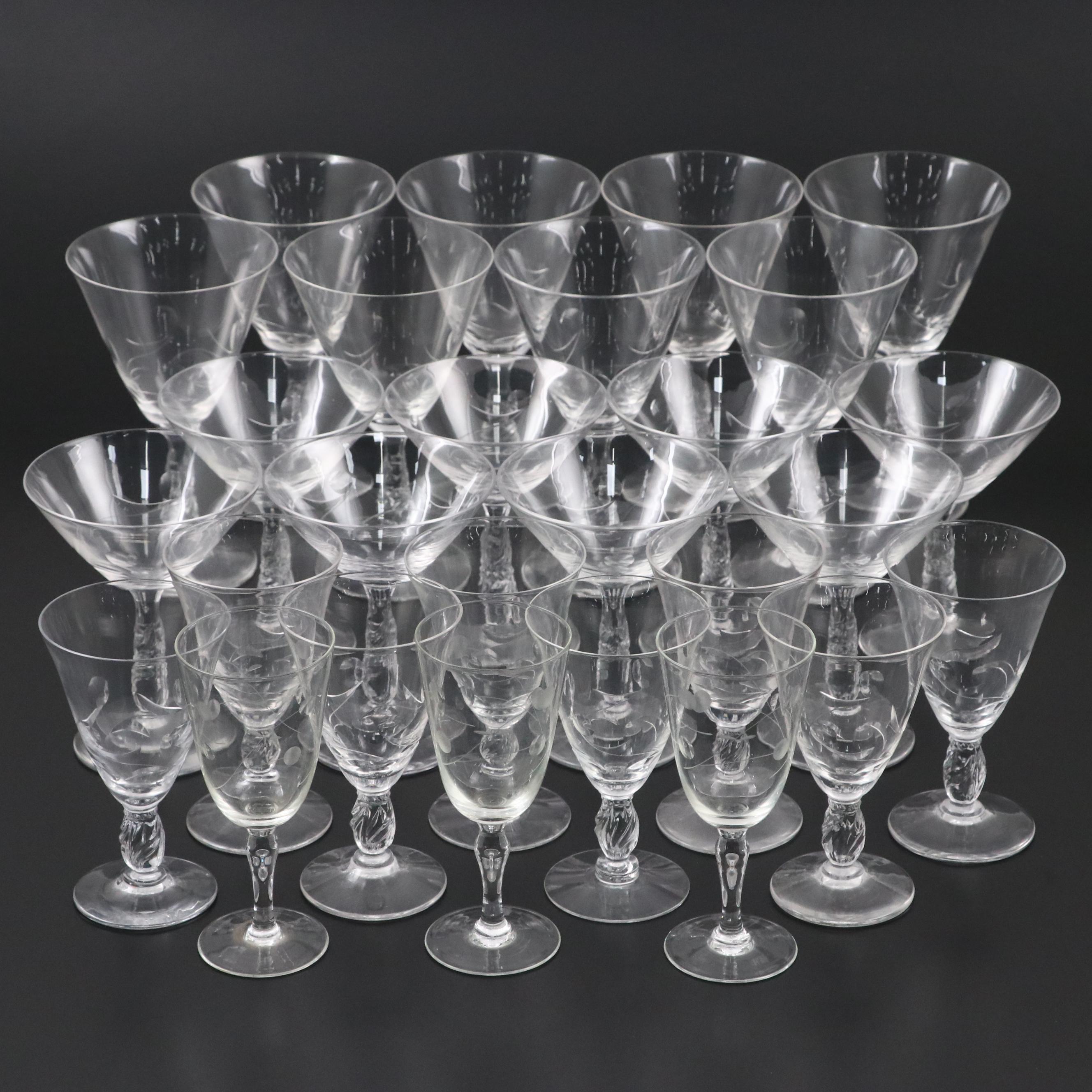 Clear Water Goblets and Other Stemware, Mid-20th Century