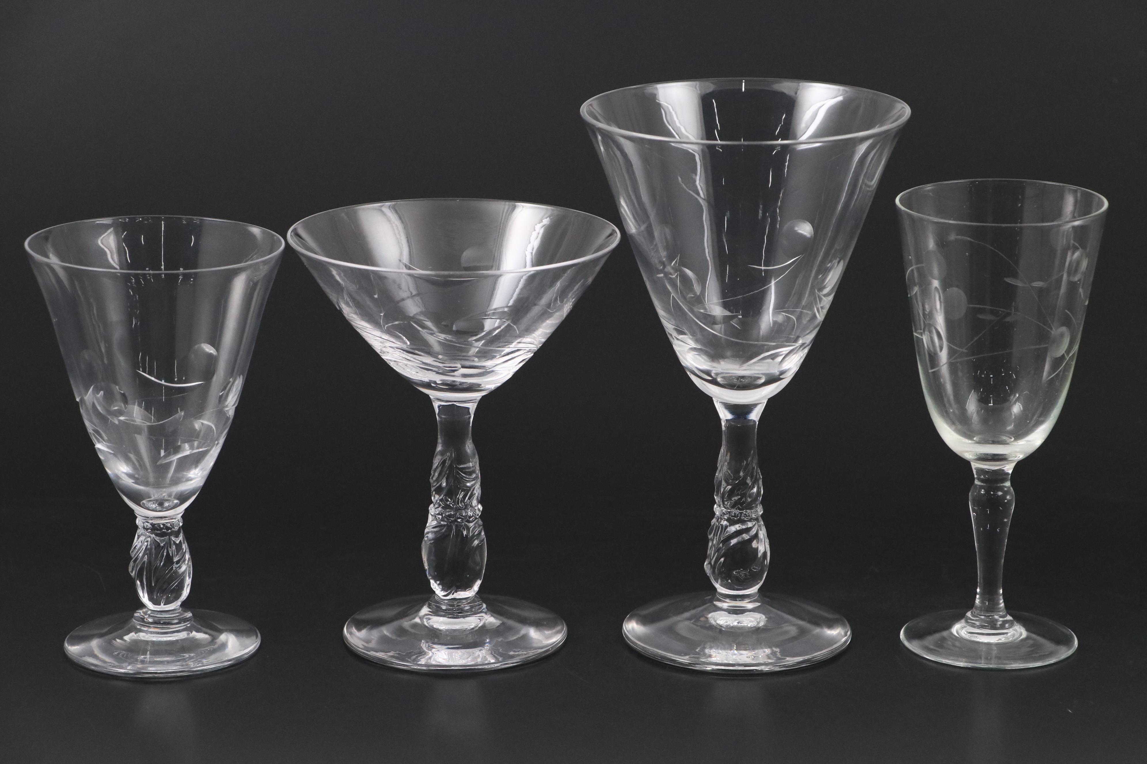 Clear Water Goblets and Other Stemware, Mid-20th Century