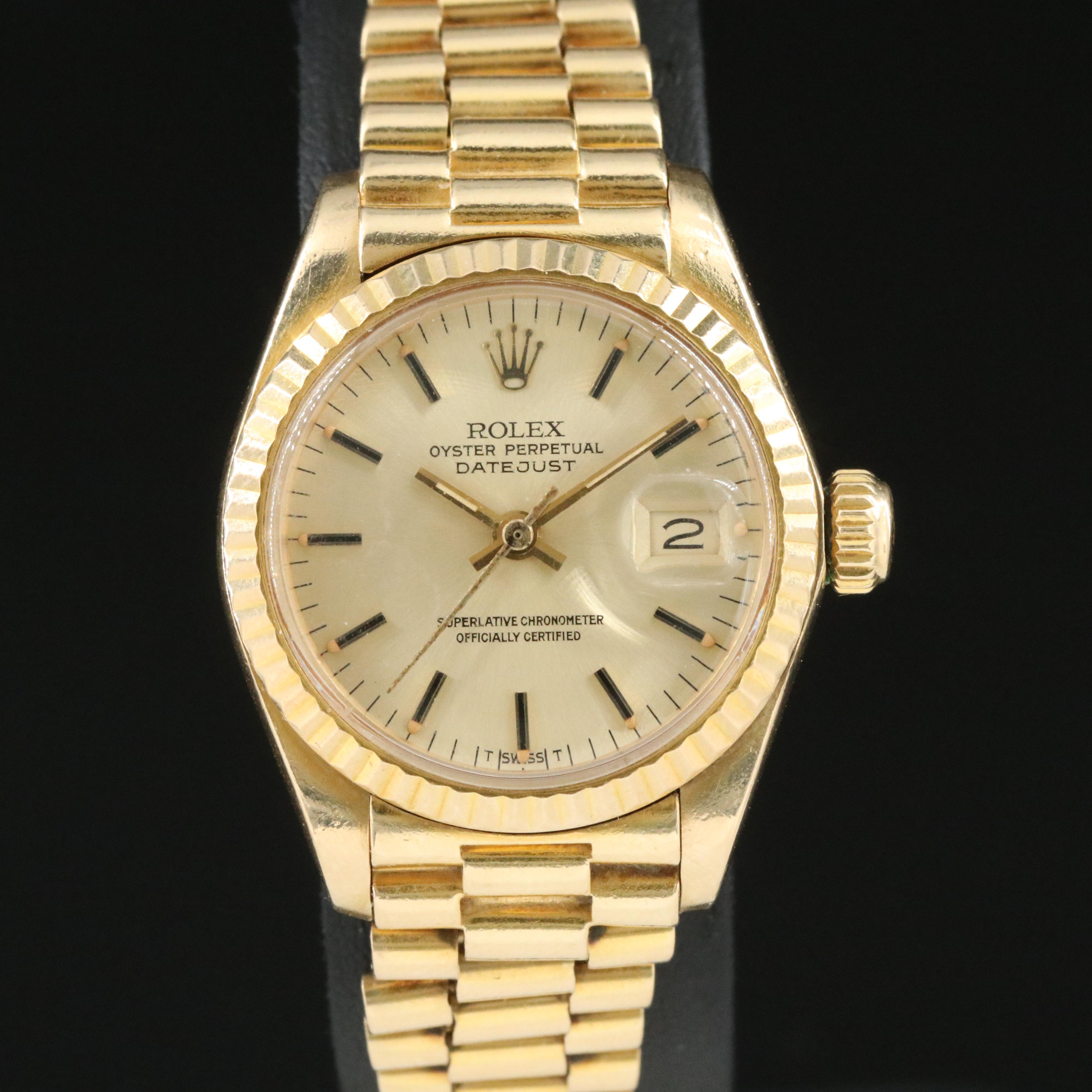 1977 Rolex 18K Lady Datejust President Band Watch