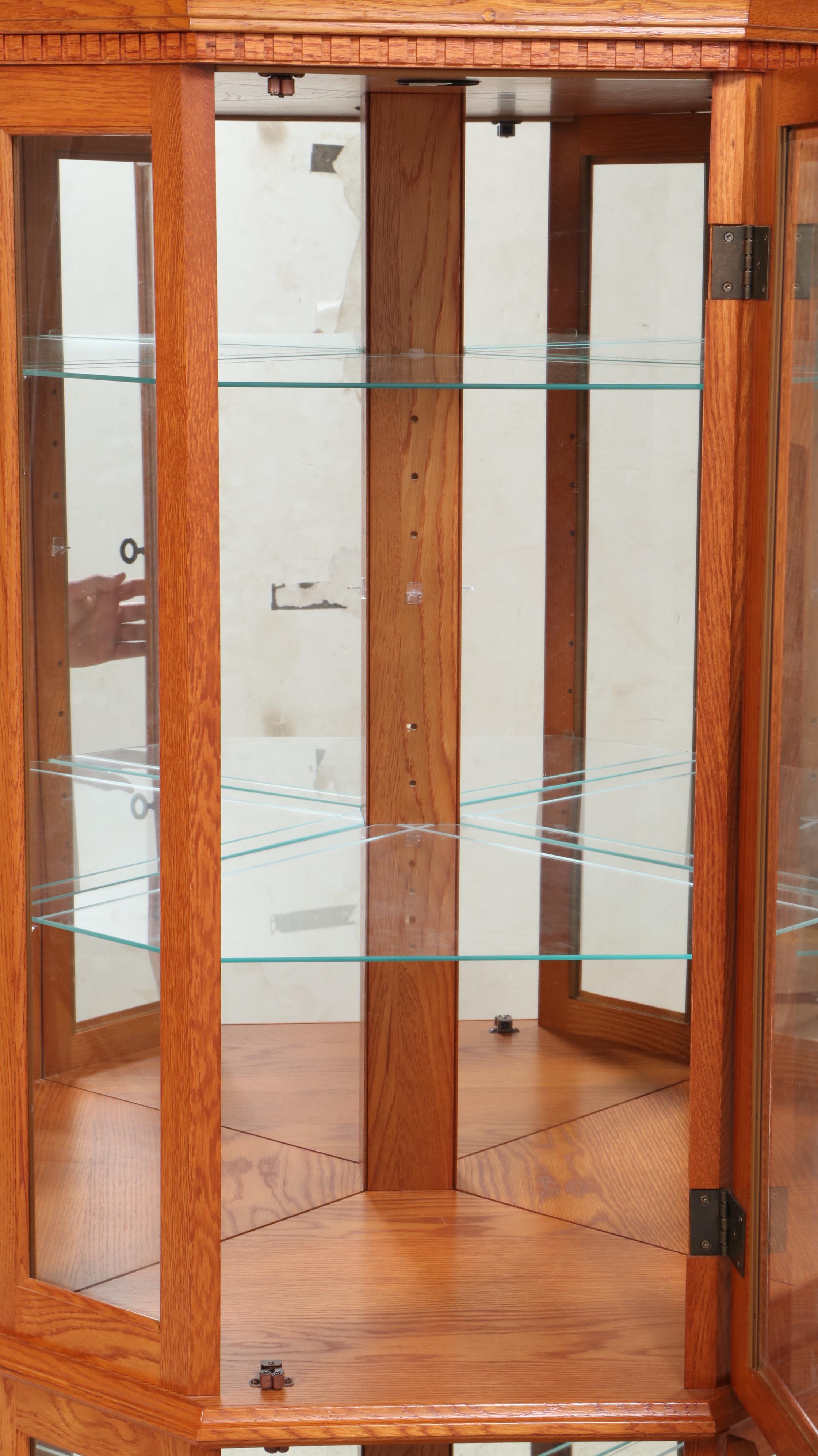 Pulaski Illuminated Oak Corner Display Cabinet