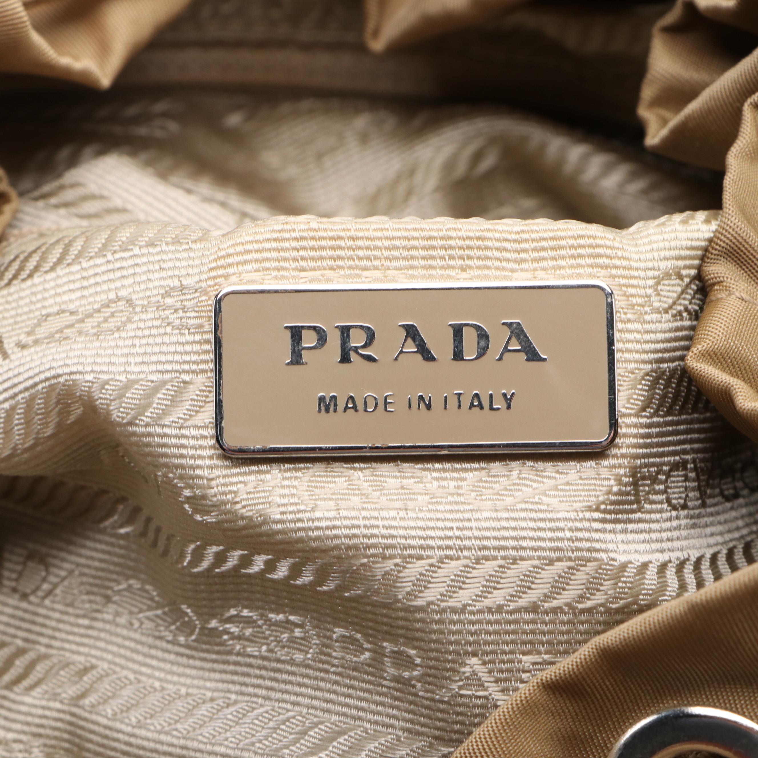 Prada Double Pocket Drawstring Backpack in Nylon and Leather Trim