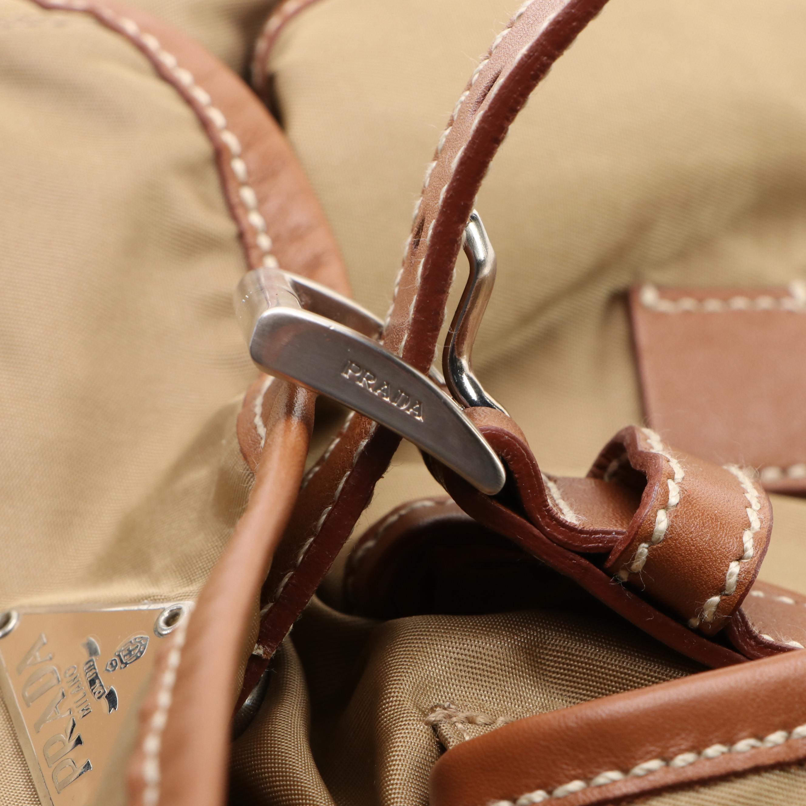 Prada Double Pocket Drawstring Backpack in Nylon and Leather Trim