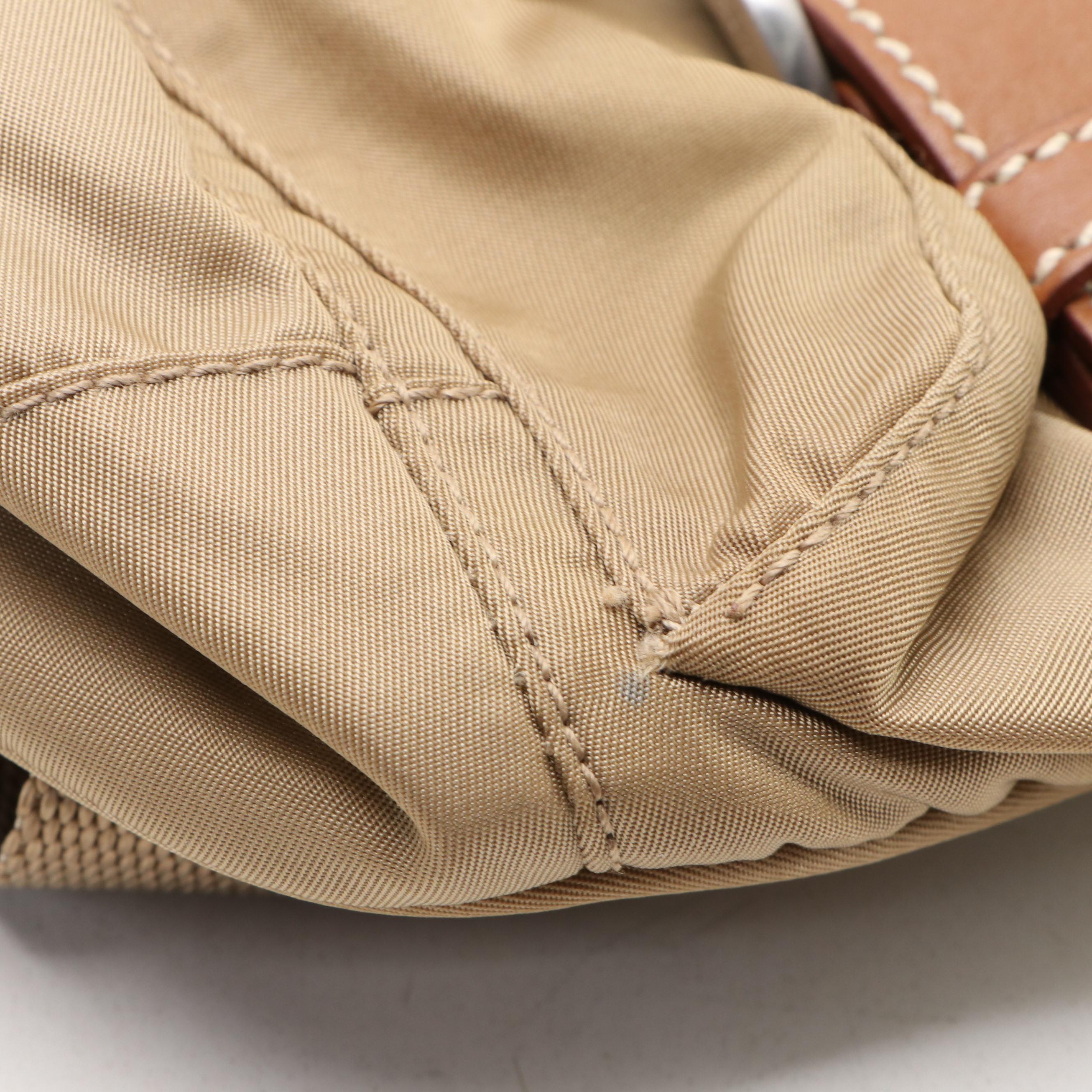 Prada Double Pocket Drawstring Backpack in Nylon and Leather Trim