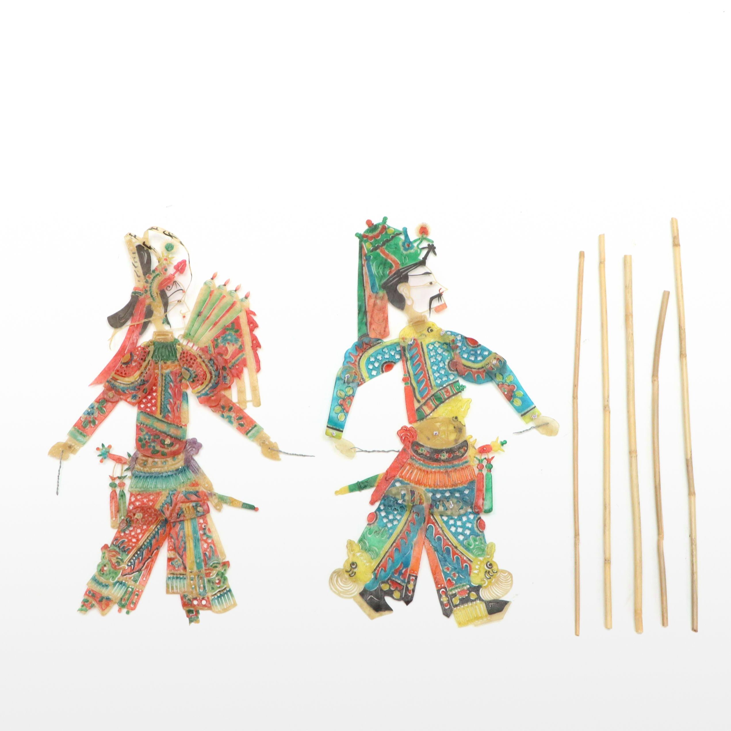 Hand-Painted Leather Articulated Chinese Shadow Puppets