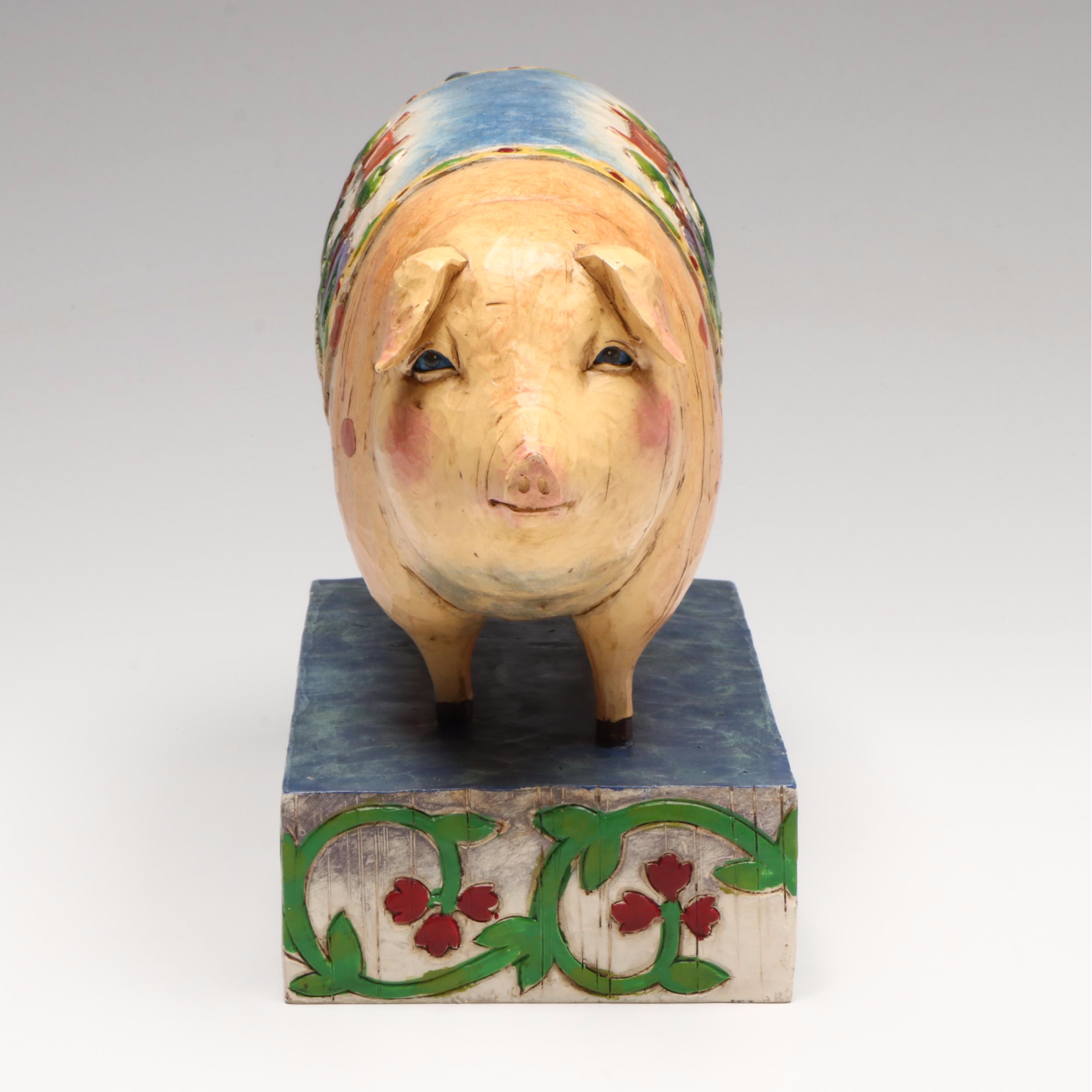 Jim Shore American Folk Art Style Pig Figurine
