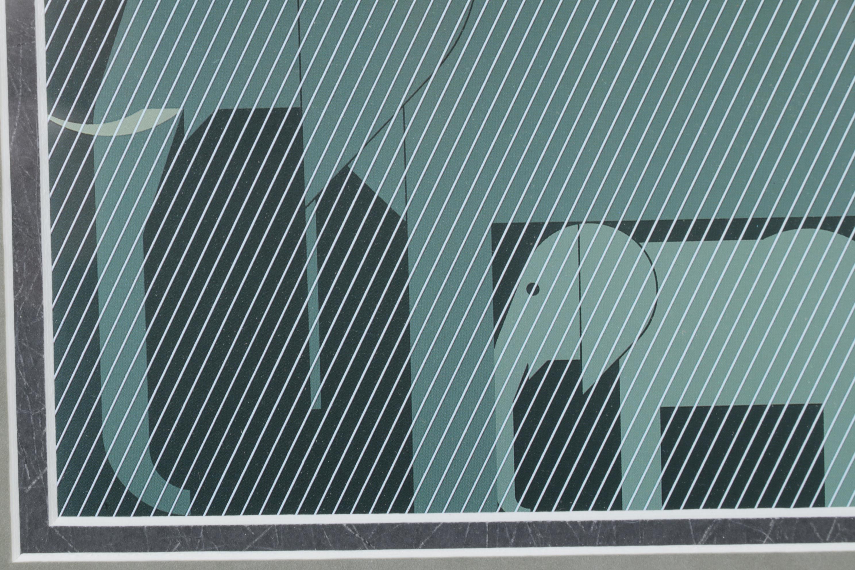 Charley Harper Offset Lithograph "Jumbrella", 1980