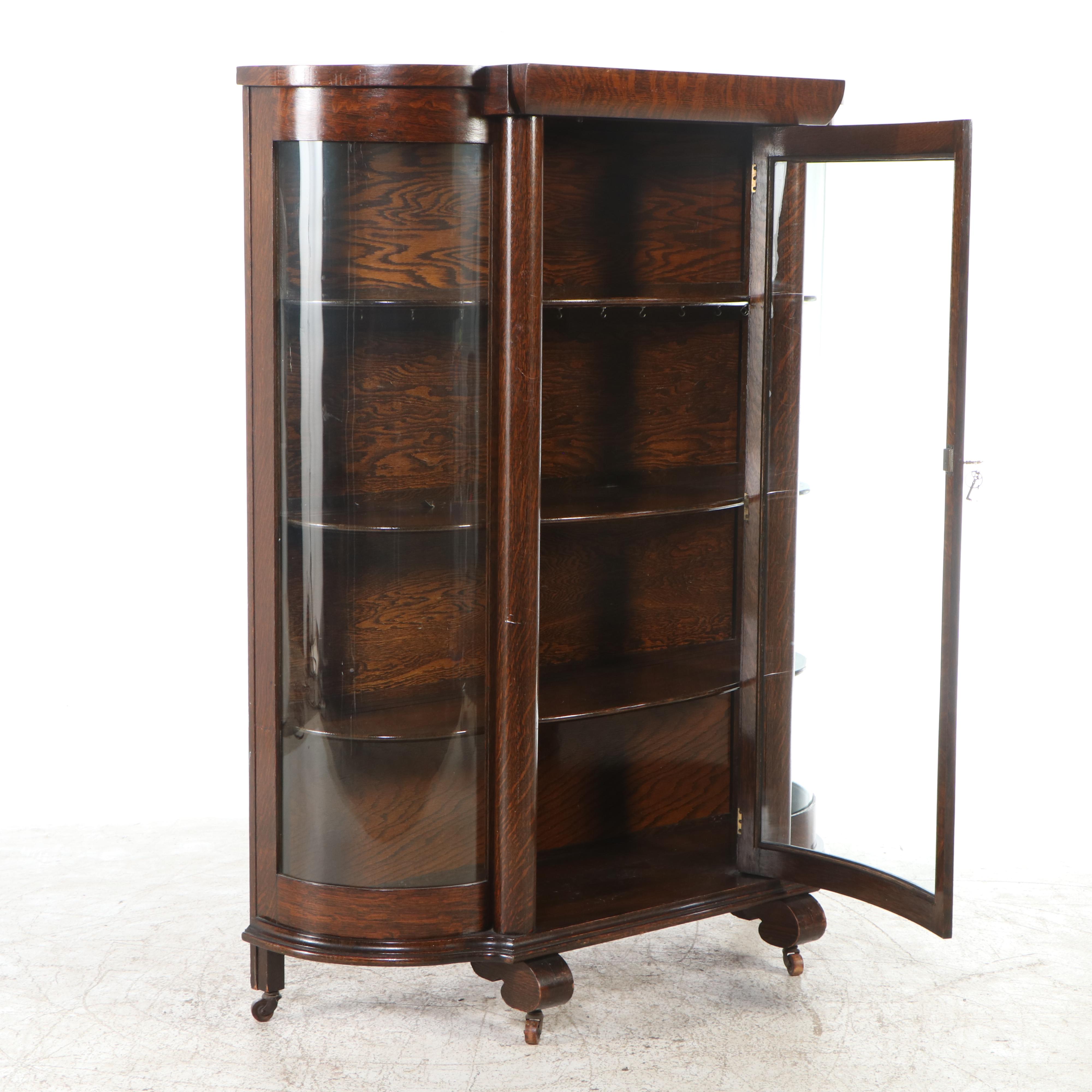 American Empire Oak Display Cabinet, Late 19th/ Early 20th Century