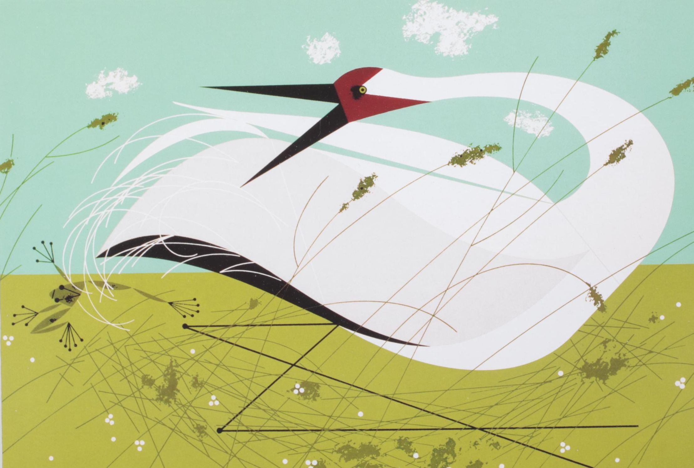 Charley Harper Offset Lithograph "Whooping Crane"