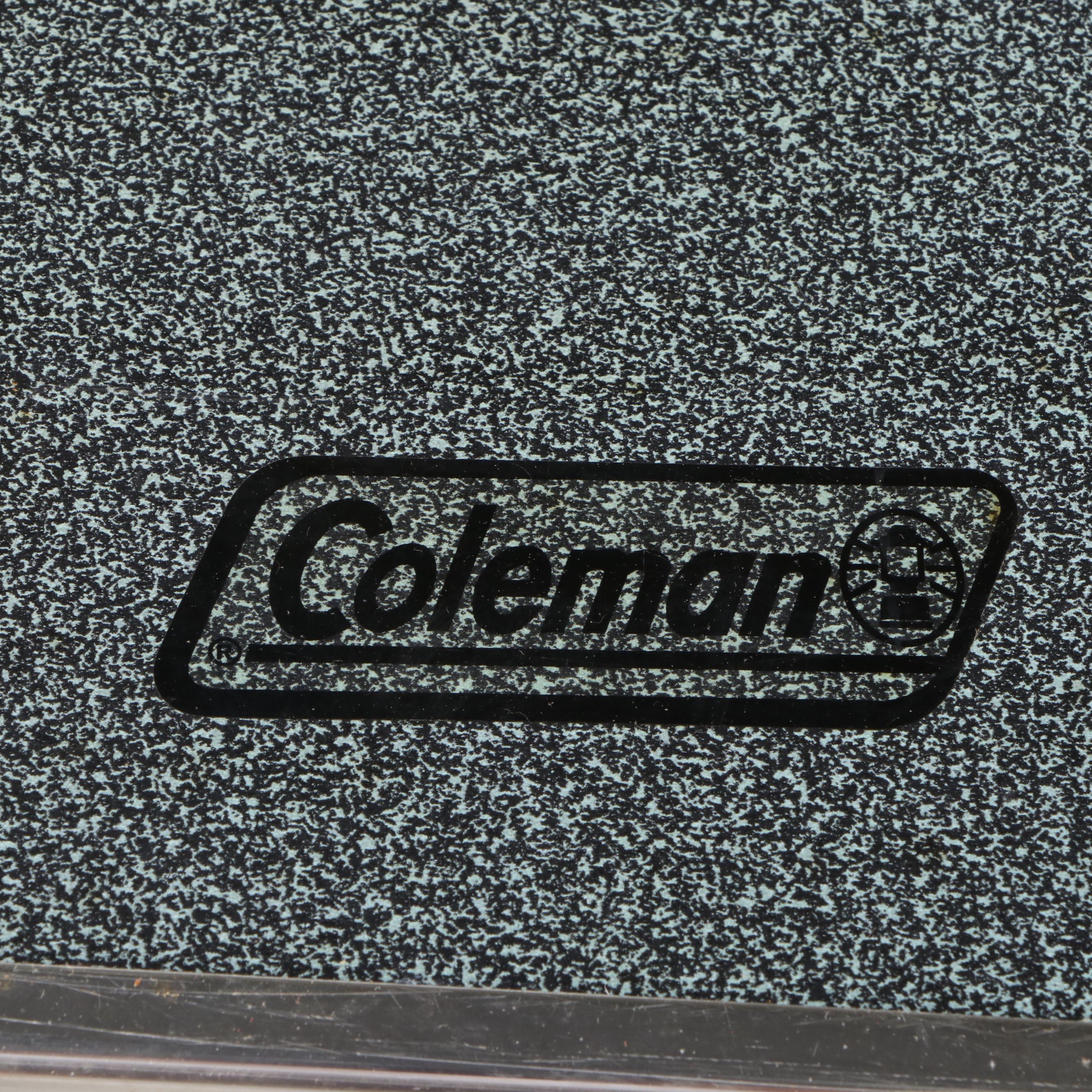 Coleman Aluminum Folding Table with Four Cosco Folding Chairs