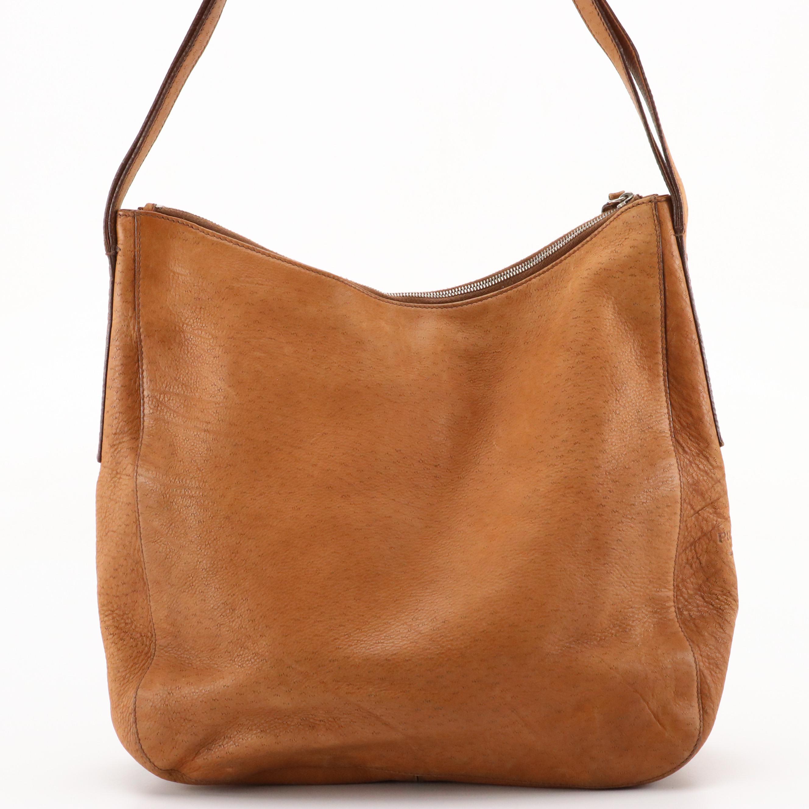 Prada Large Hobo Shoulder Bag in Brandy Brown Pigskin Leather