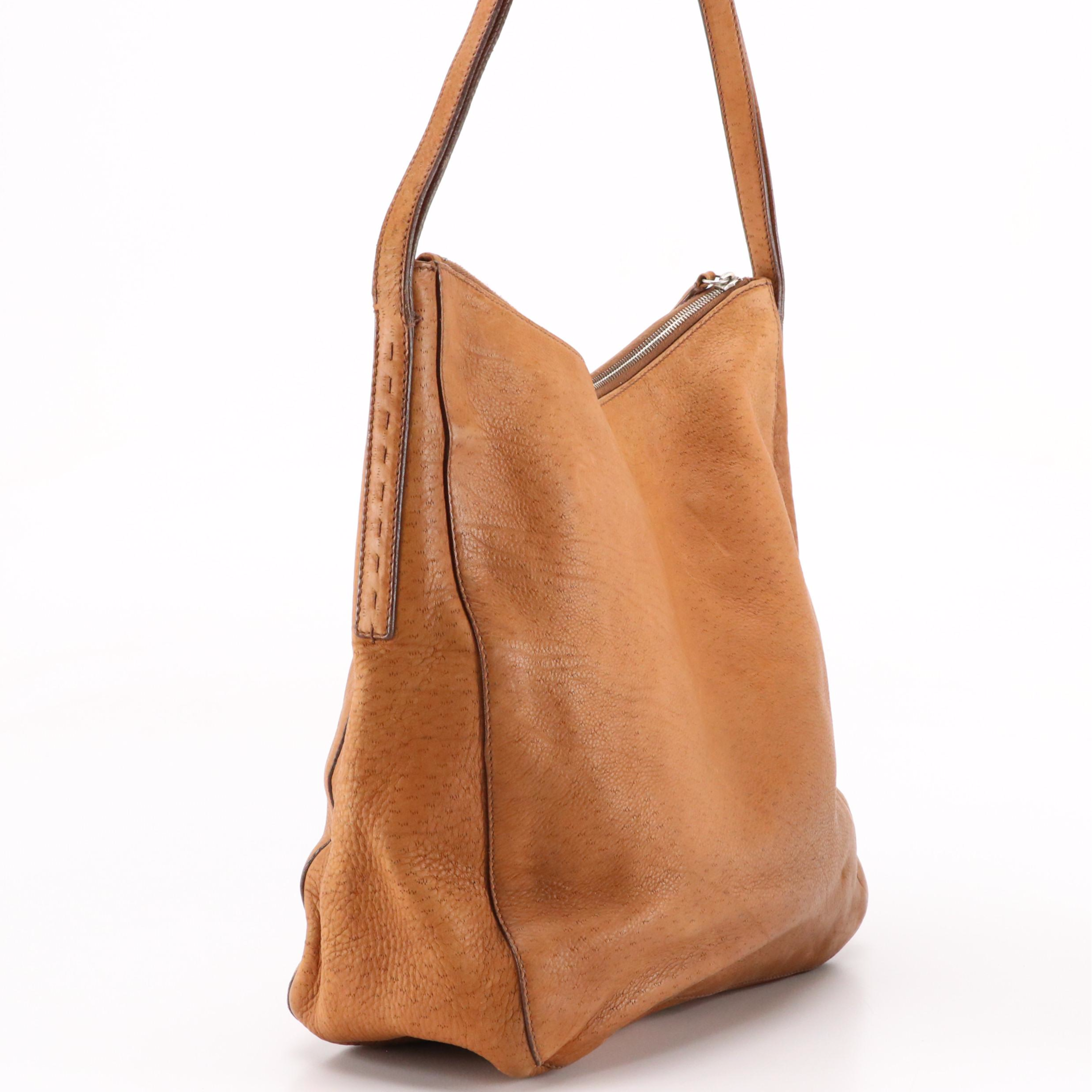 Prada Large Hobo Shoulder Bag in Brandy Brown Pigskin Leather