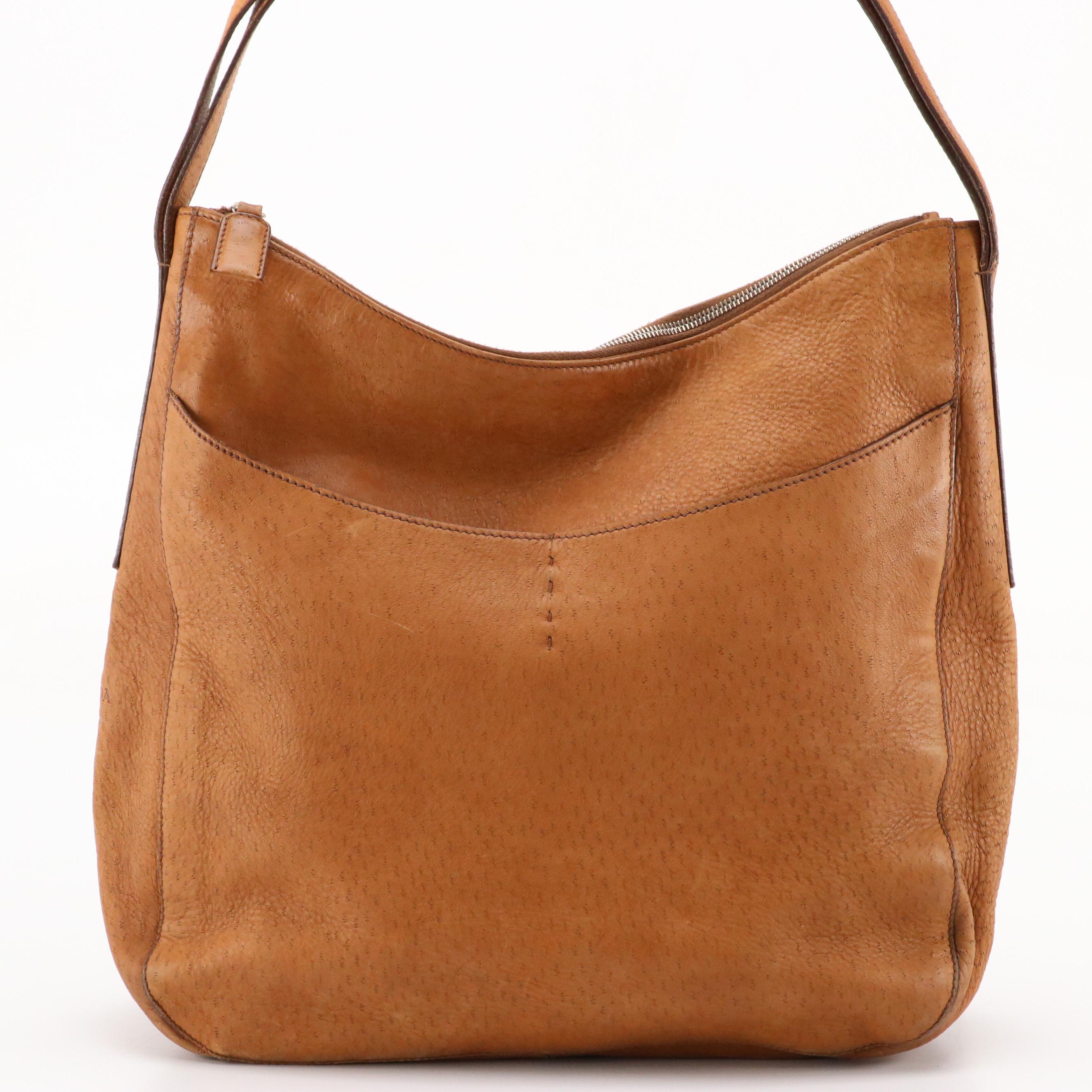 Prada Large Hobo Shoulder Bag in Brandy Brown Pigskin Leather