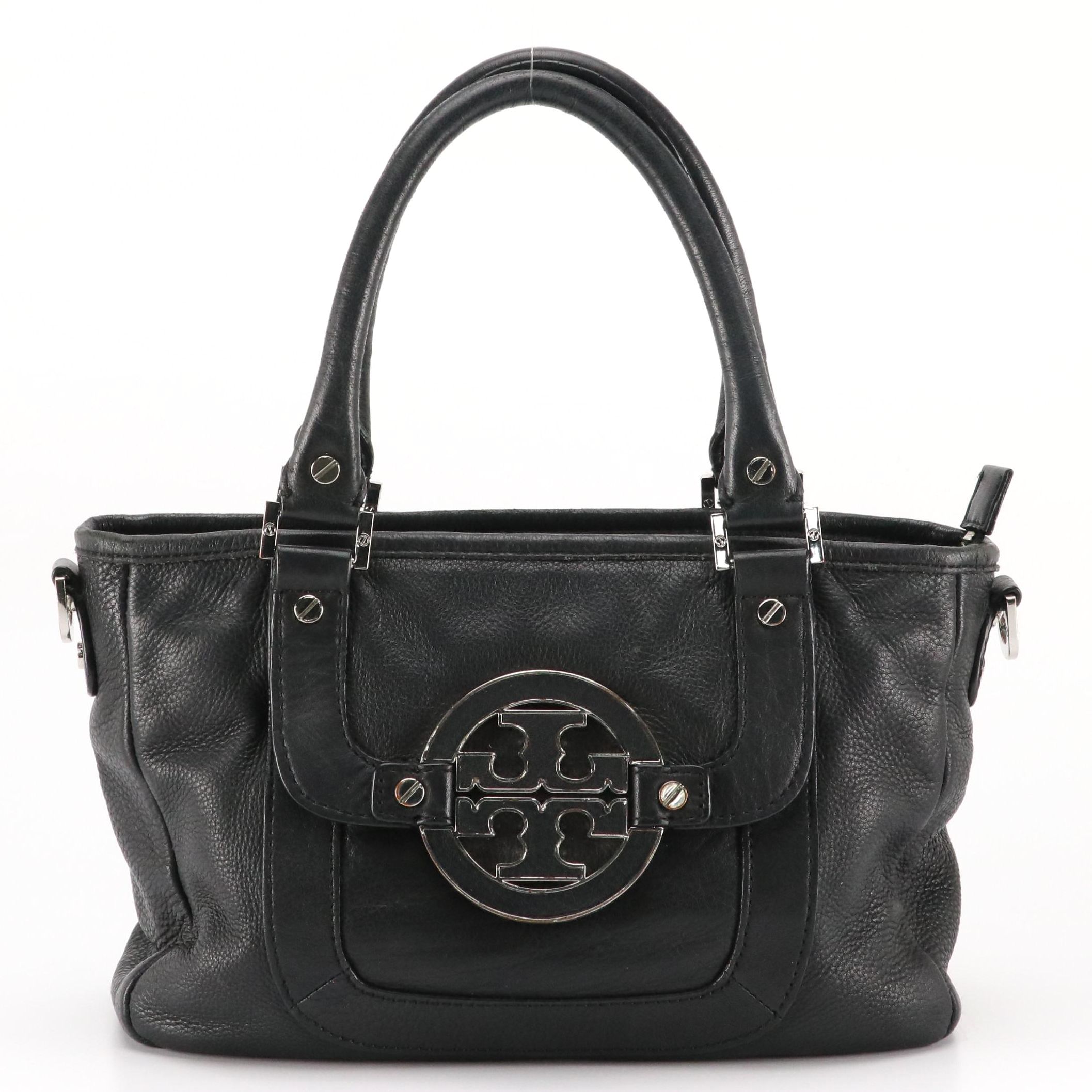 Tory Burch Mini Amanda Two-Way Satchel in Black Grained Leather
