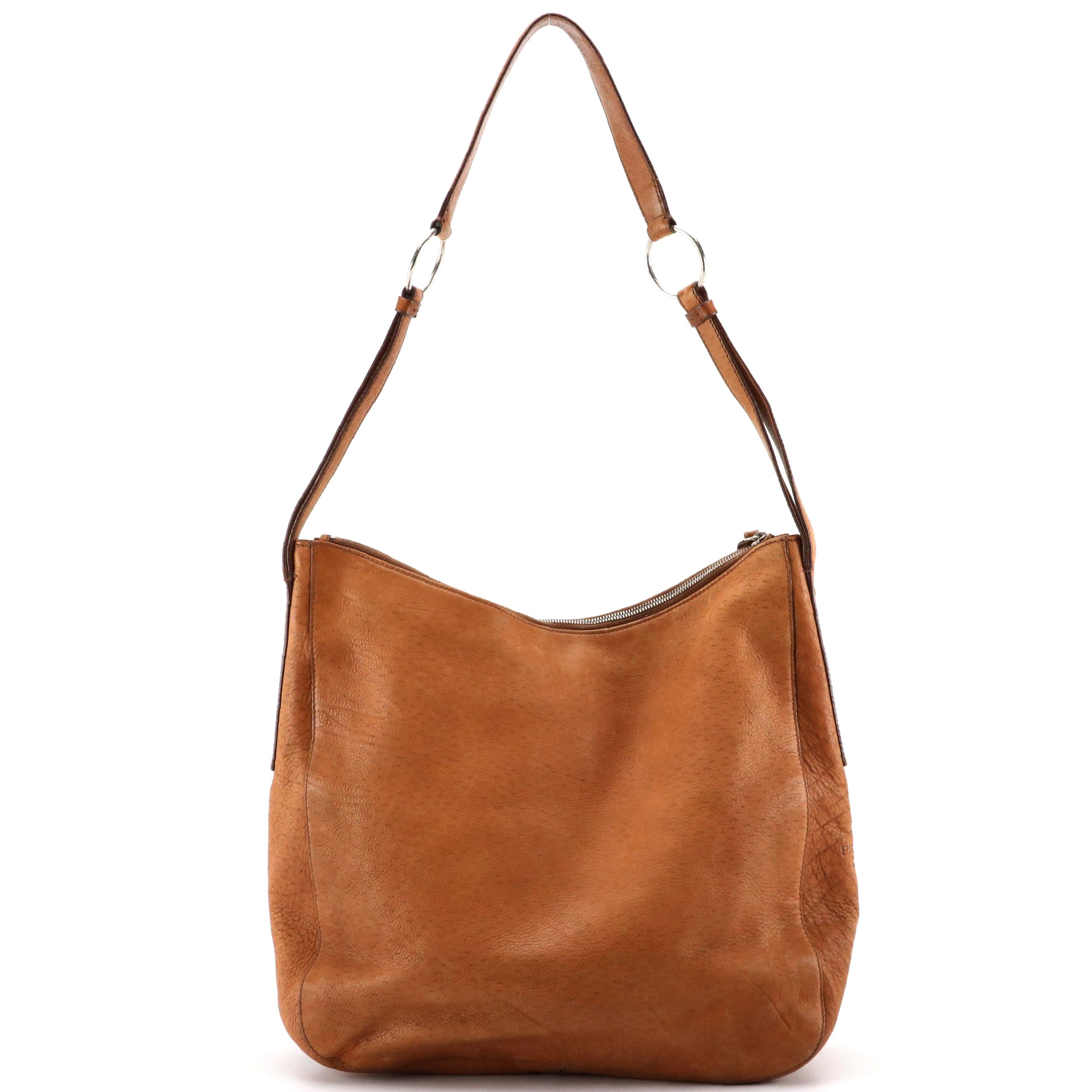 Prada Large Hobo Shoulder Bag in Brandy Brown Pigskin Leather