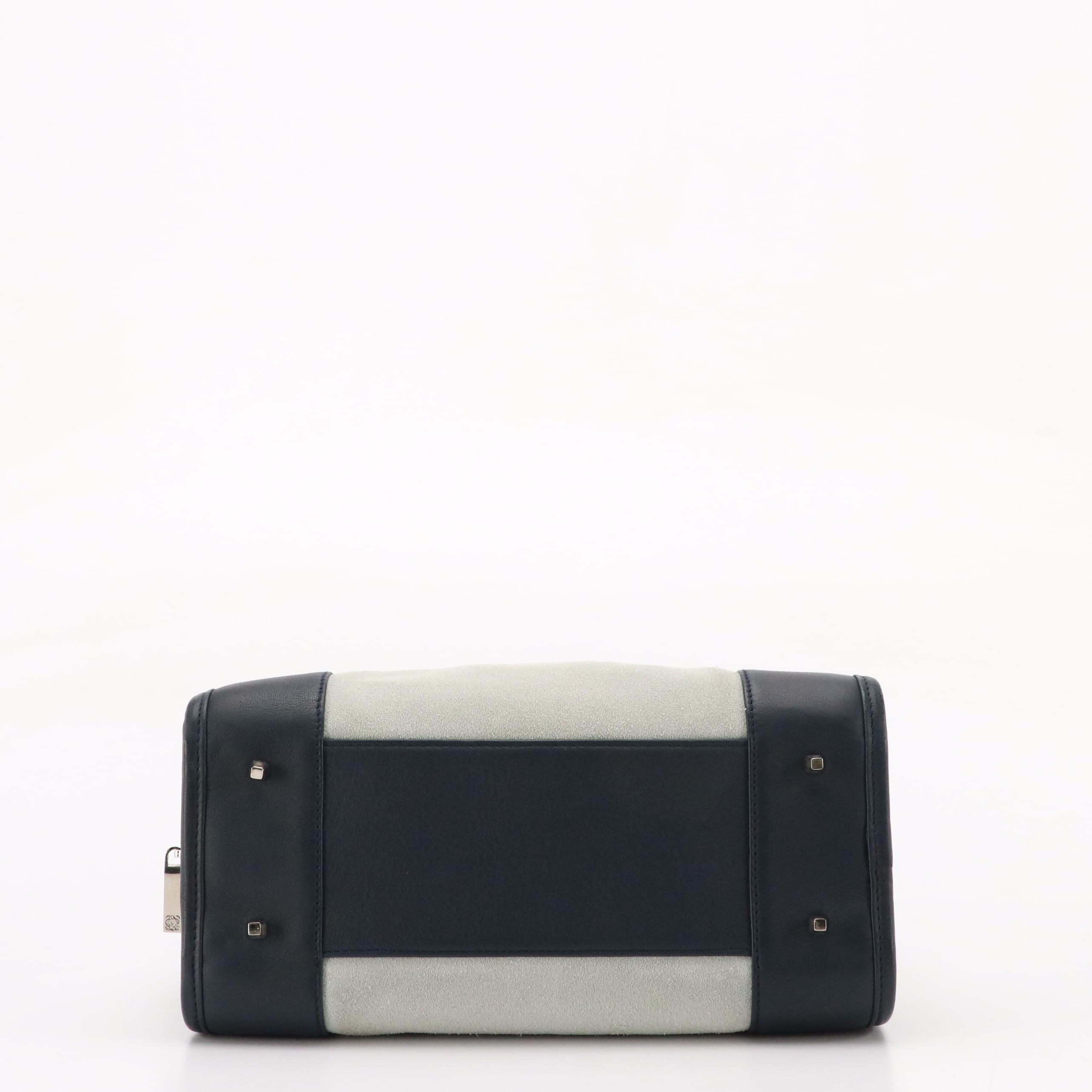 Loewe Amazona Anagram Boston Bag in Faded Blue Suede and Navy Leather