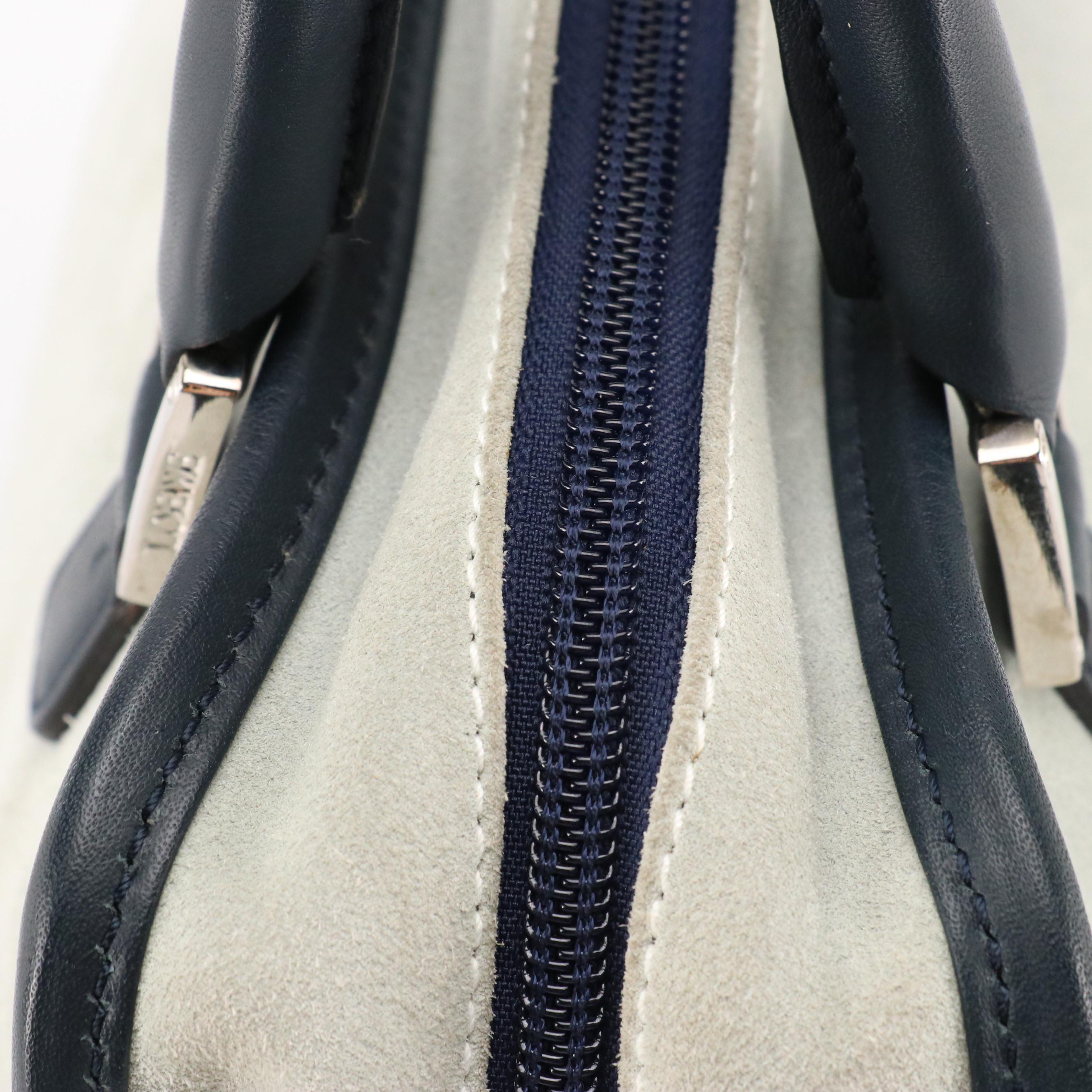 Loewe Amazona Anagram Boston Bag in Faded Blue Suede and Navy Leather