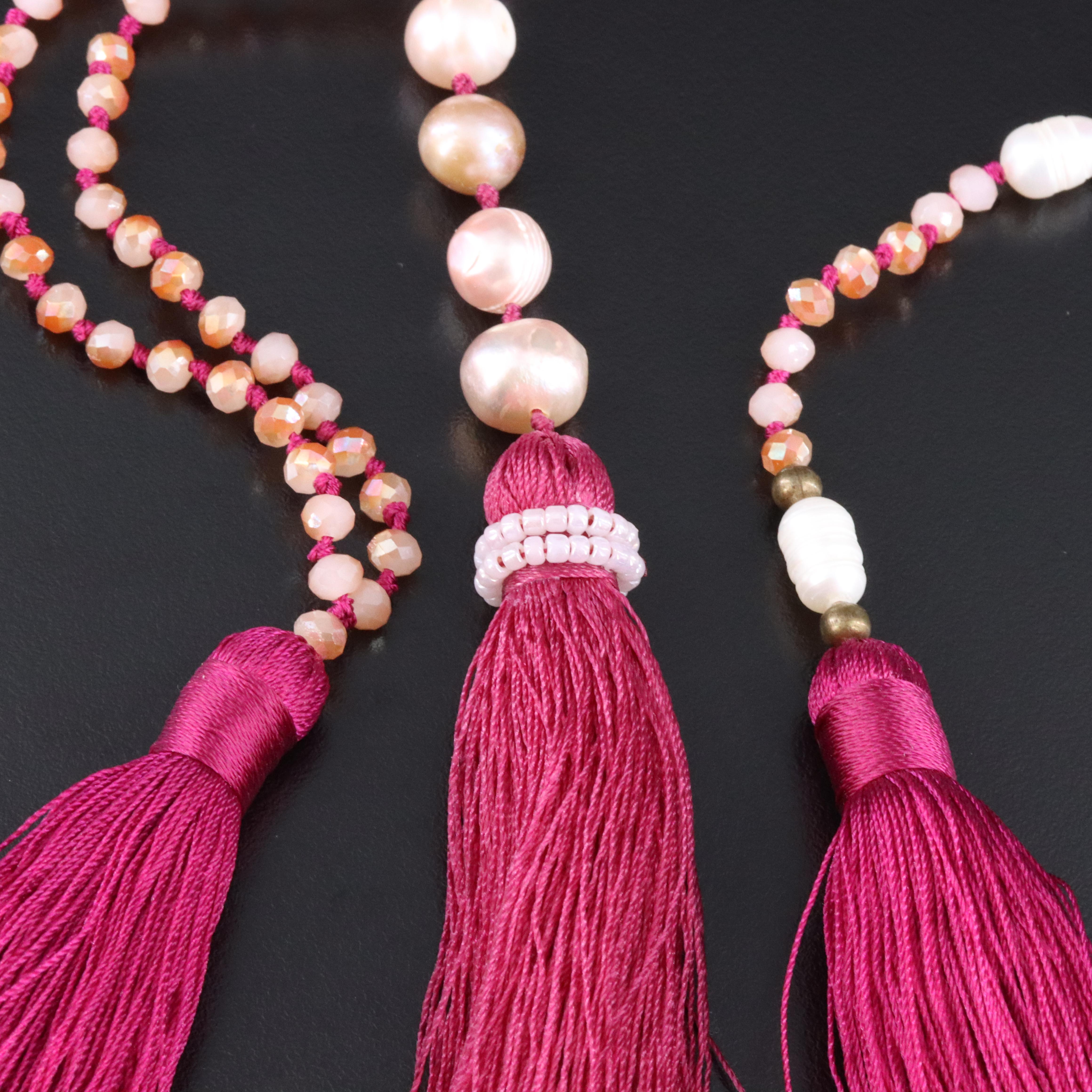 Zacasha Tassel Necklaces Including Pearls and Crystals