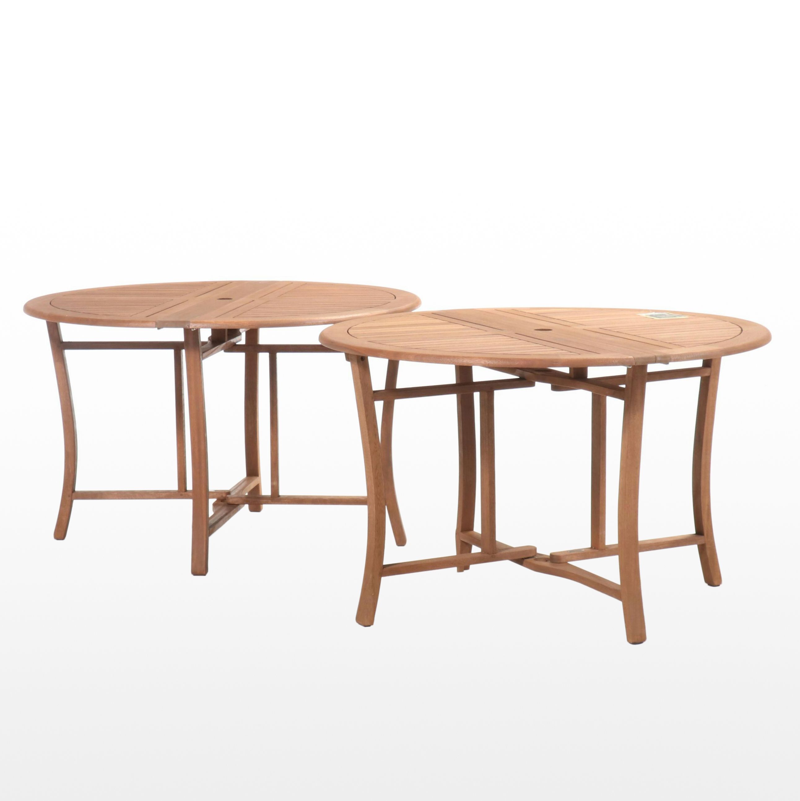 Pair of Outdoor Interiors Eucalyptus Round Folding Patio Tables