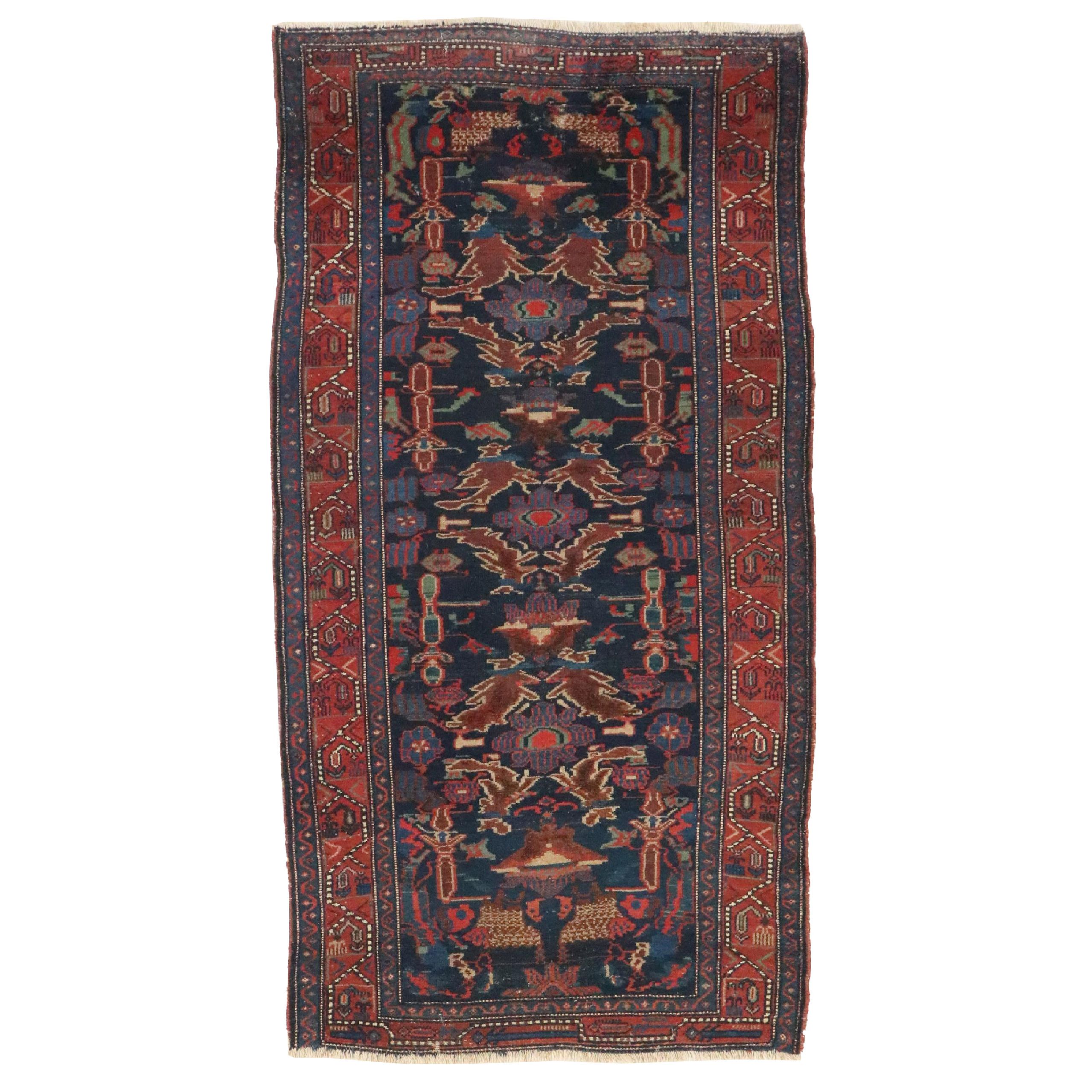 3'8 x 7' Hand-Knotted Persian Hamadan Area Rug, Semi-Antique