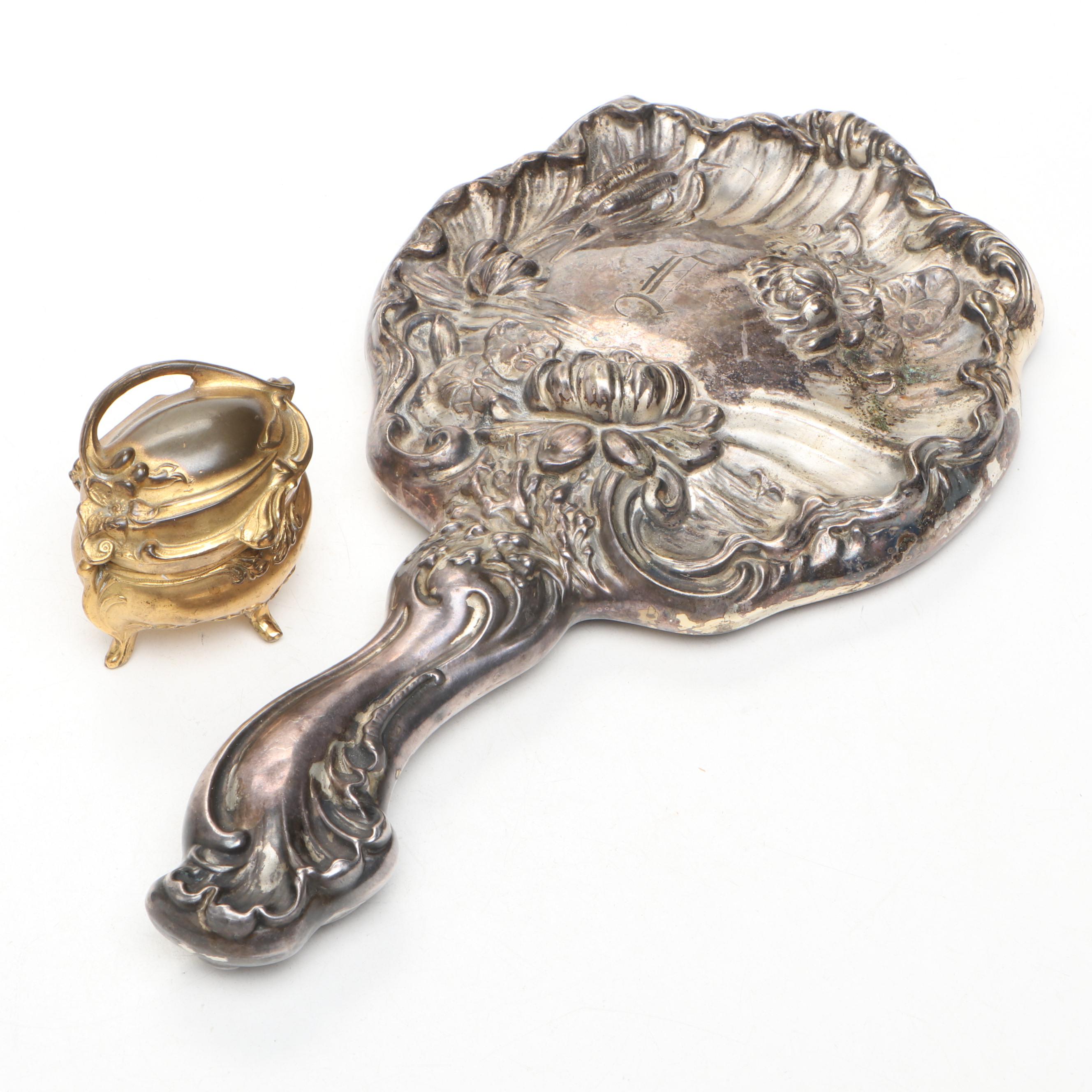 Hope Silver Co. Plated Hand Mirror with Brainard & Wilson Jewelry Casket