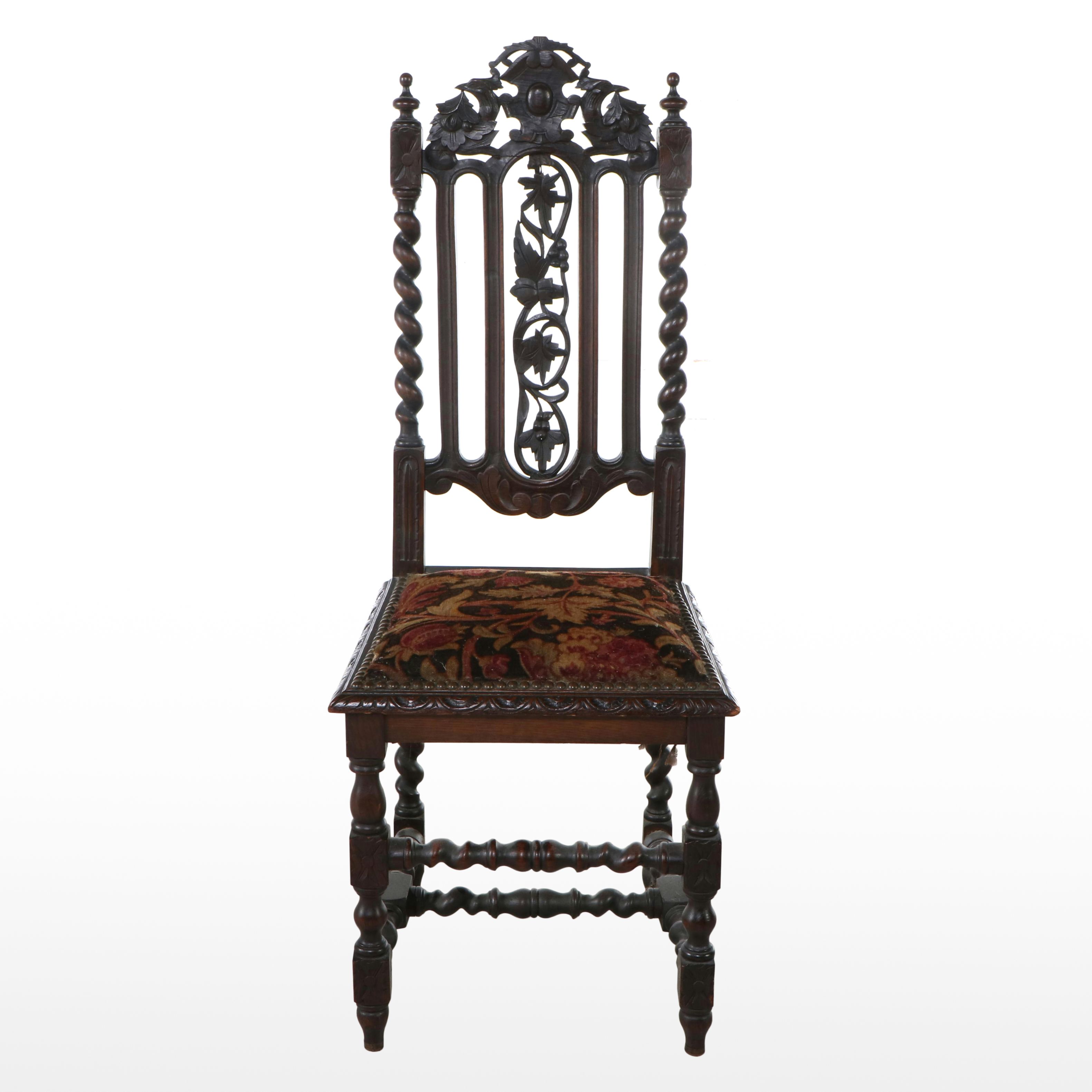 Renaissance Revival Style Oak Side Chair, Early 20th Century