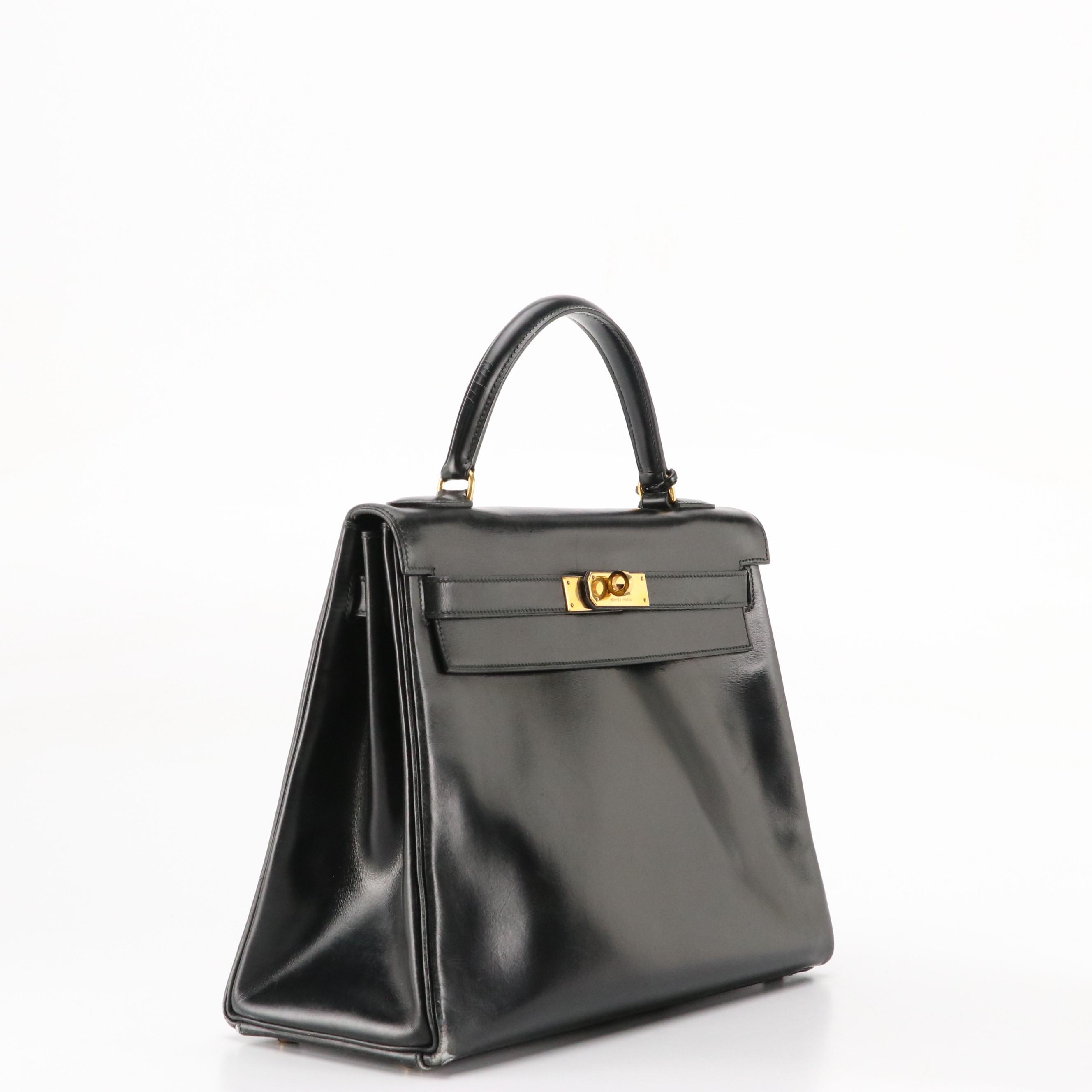 Hermès Kelly Retourne 32 Handbag in Black Box Calf Leather, 1980s