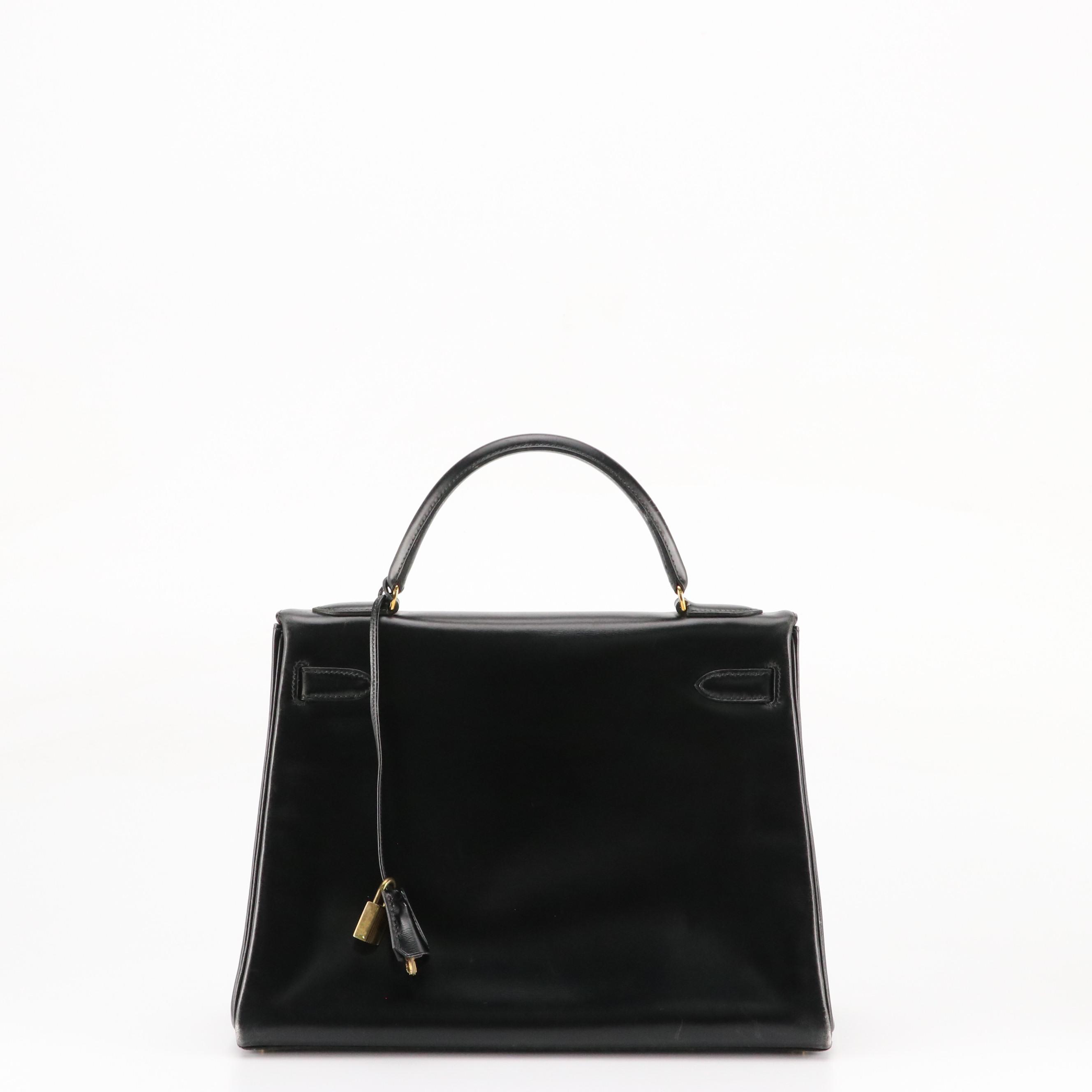 Hermès Kelly Retourne 32 Handbag in Black Box Calf Leather, 1980s