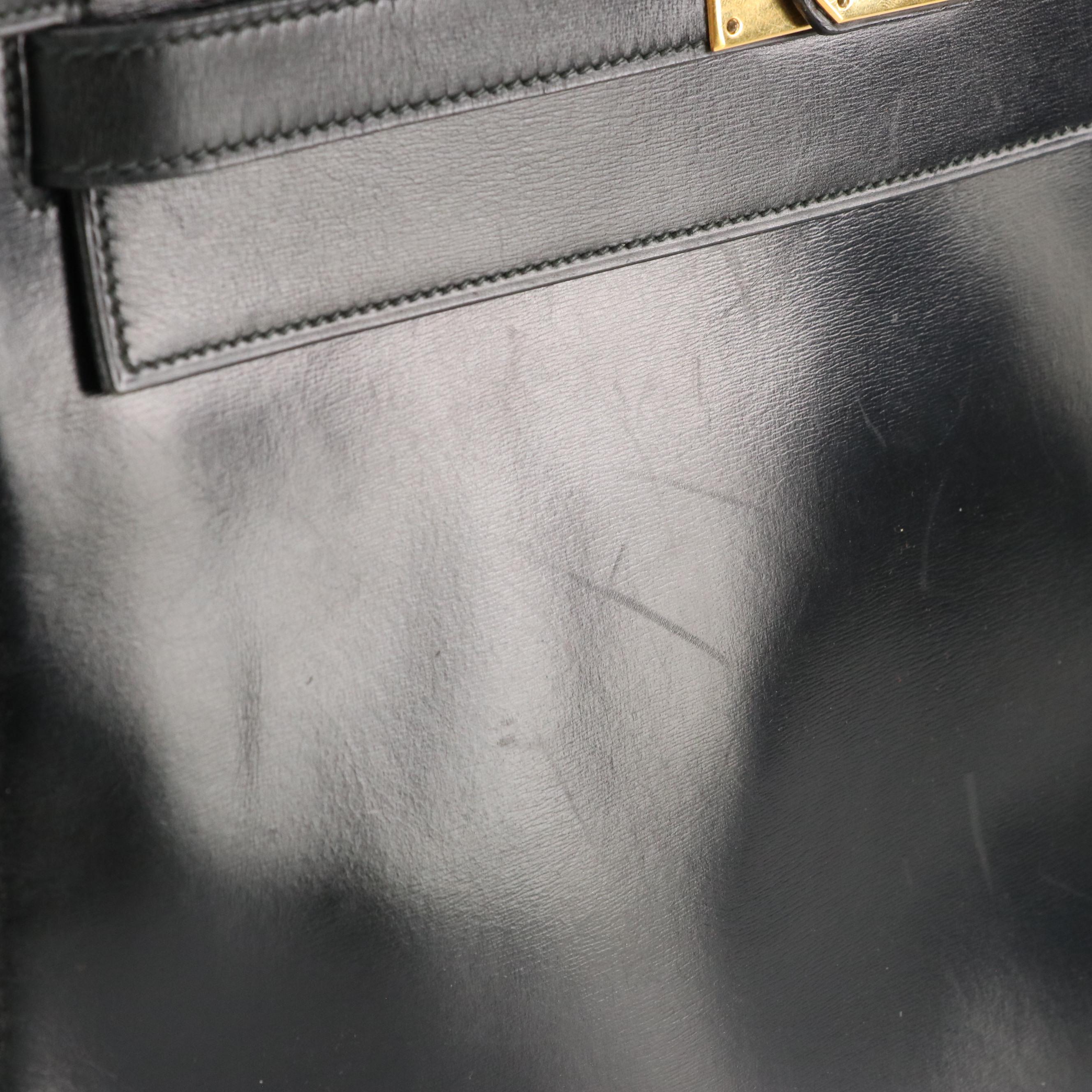 Hermès Kelly Retourne 32 Handbag in Black Box Calf Leather, 1980s