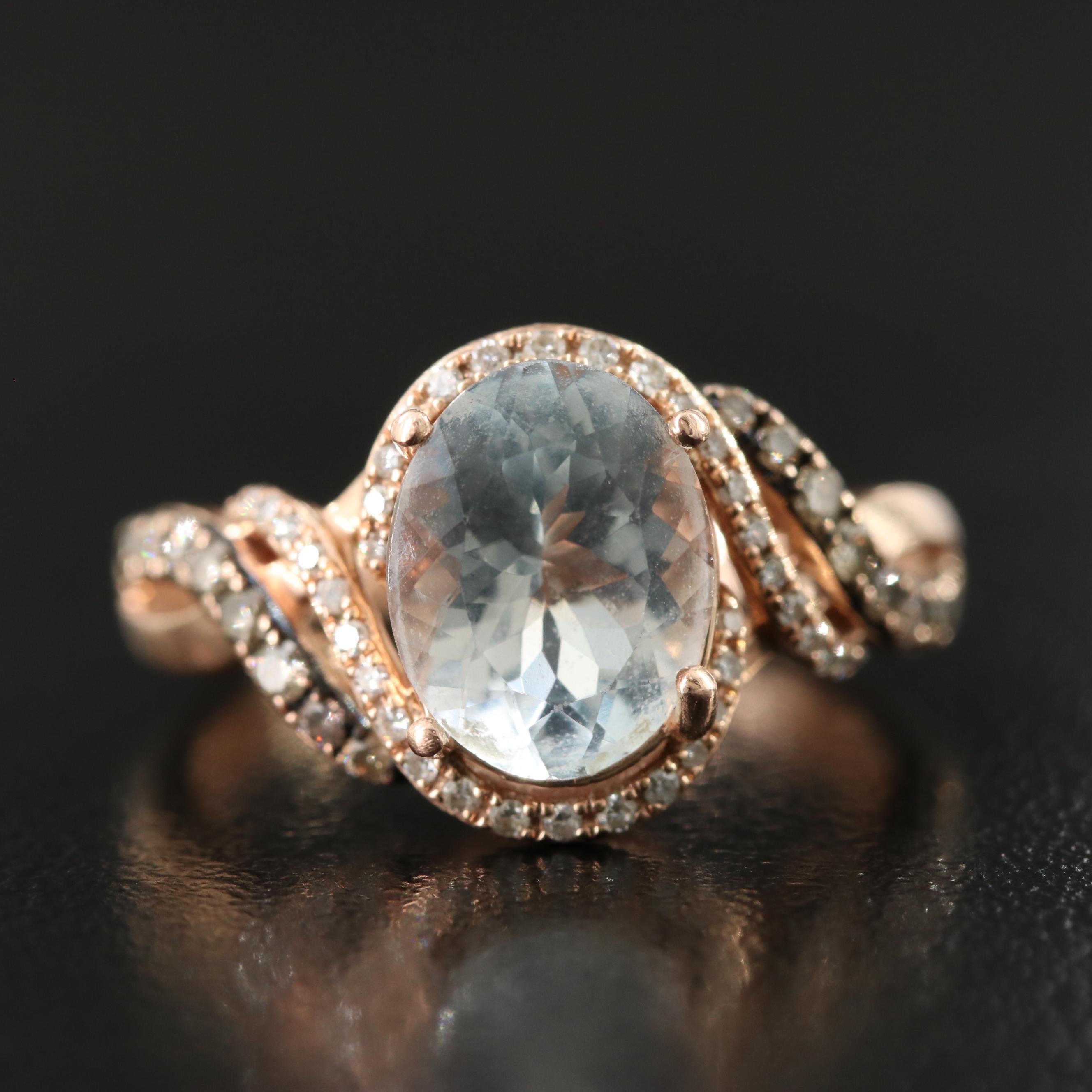 EFFY 14K Rose Gold Aquamarine and Diamond Ring with Fancy Color Diamonds