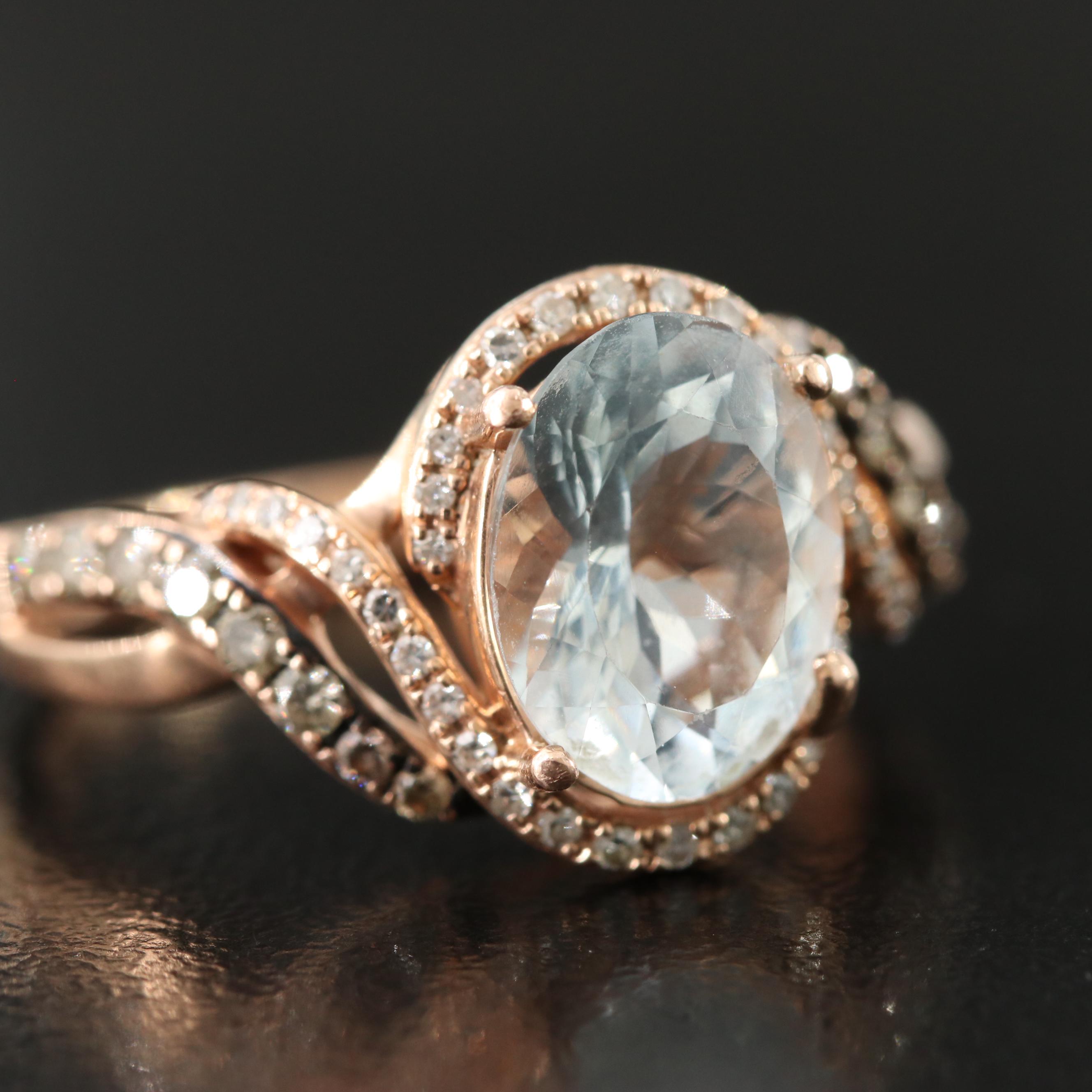 EFFY 14K Rose Gold Aquamarine and Diamond Ring with Fancy Color Diamonds