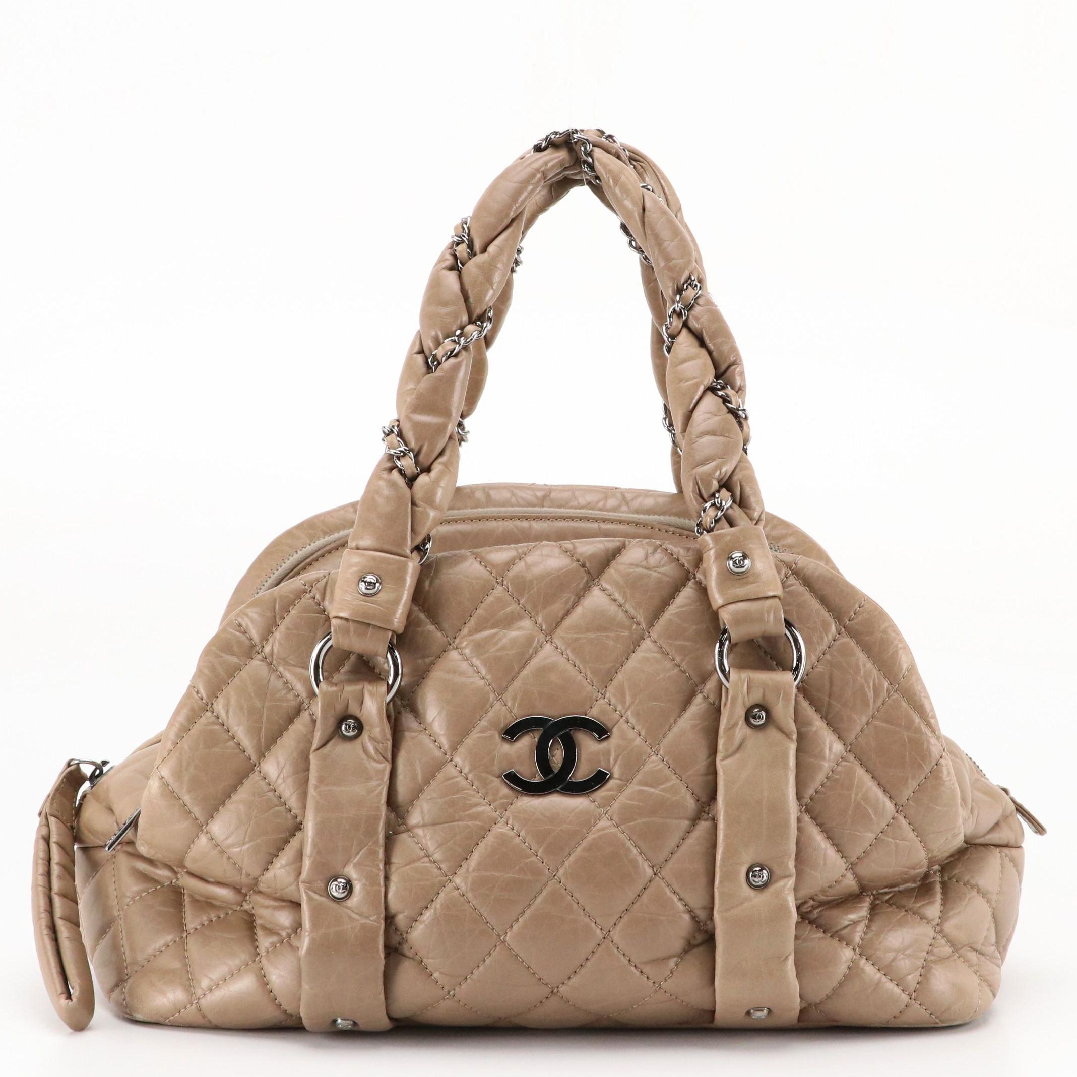 Chanel Lady Braid Bowler Bag in Brown Quilted Lambskin Leather