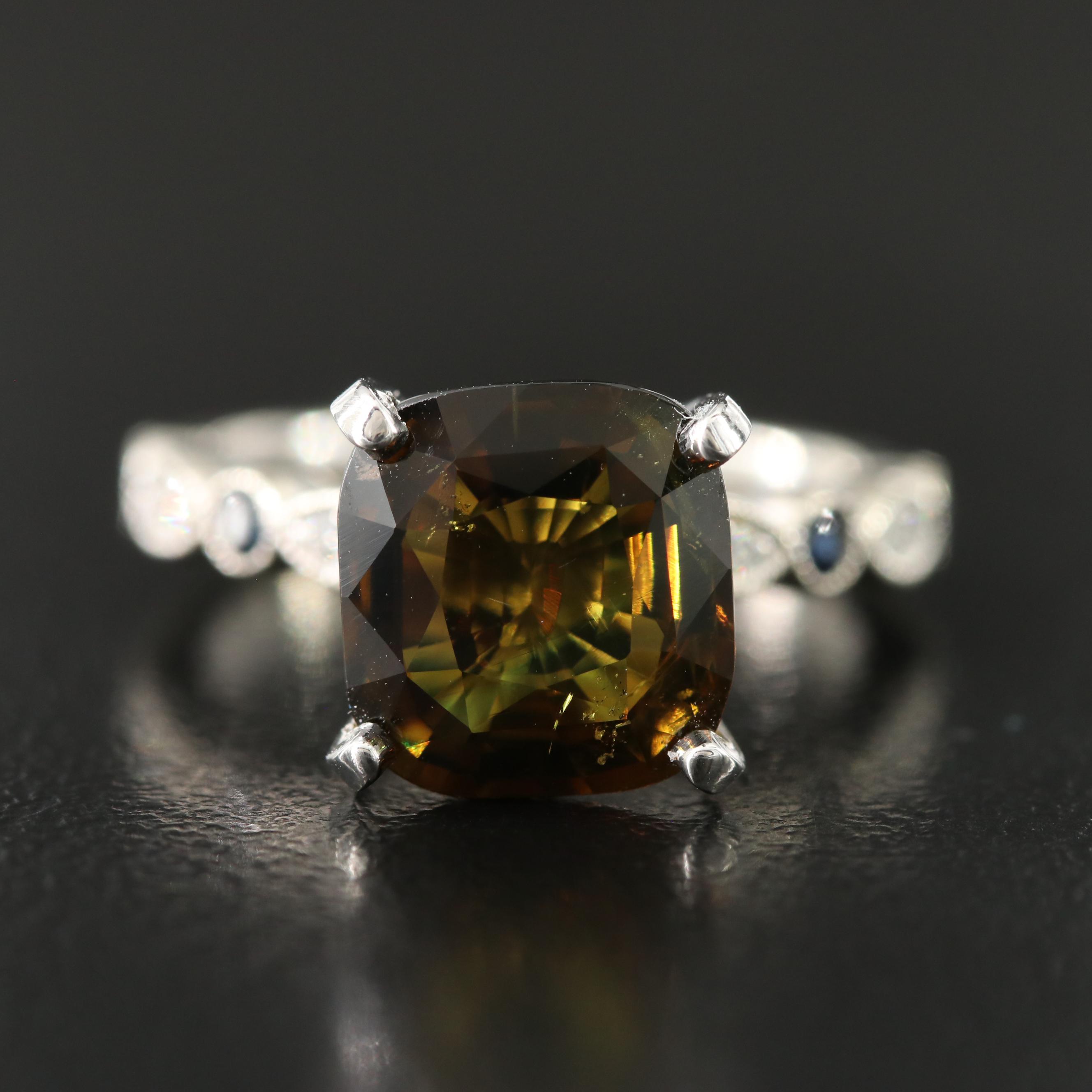 14K 4.15 CT Alexandrite and Diamond Ring with Platinum Accent and GIA Report