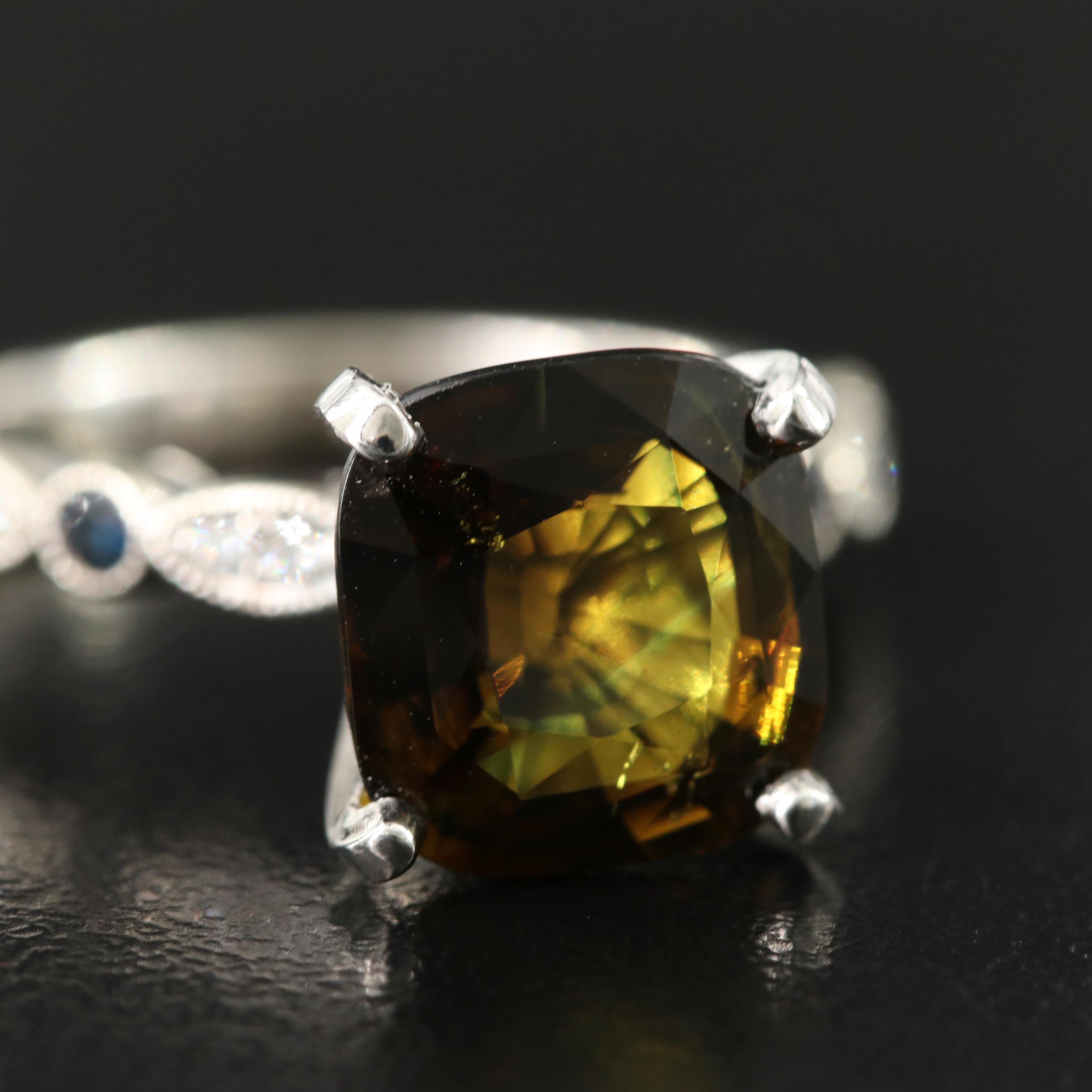 14K 4.15 CT Alexandrite and Diamond Ring with Platinum Accent and GIA Report