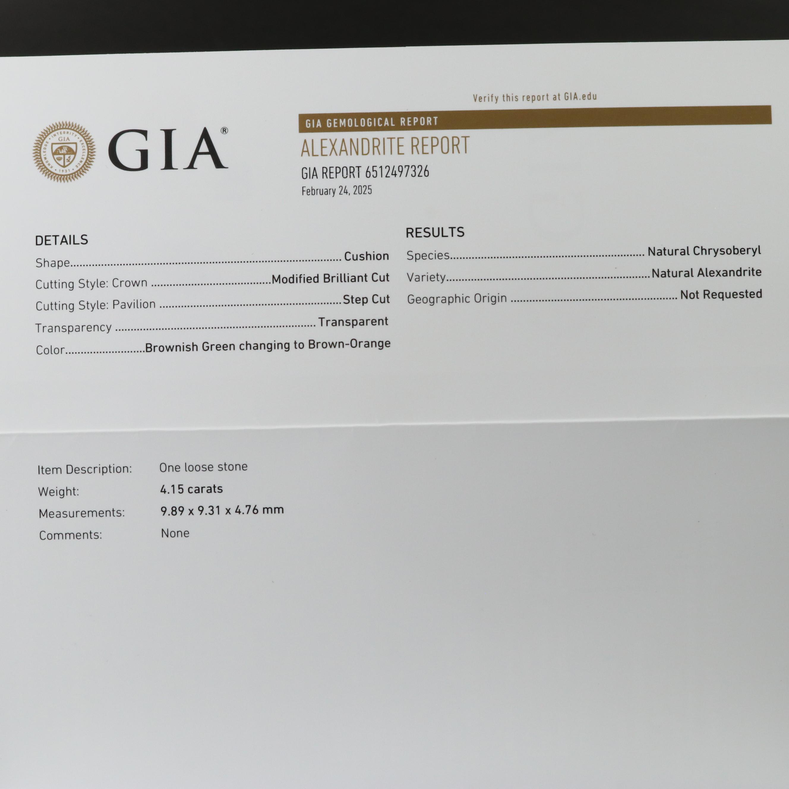 14K 4.15 CT Alexandrite and Diamond Ring with Platinum Accent and GIA Report