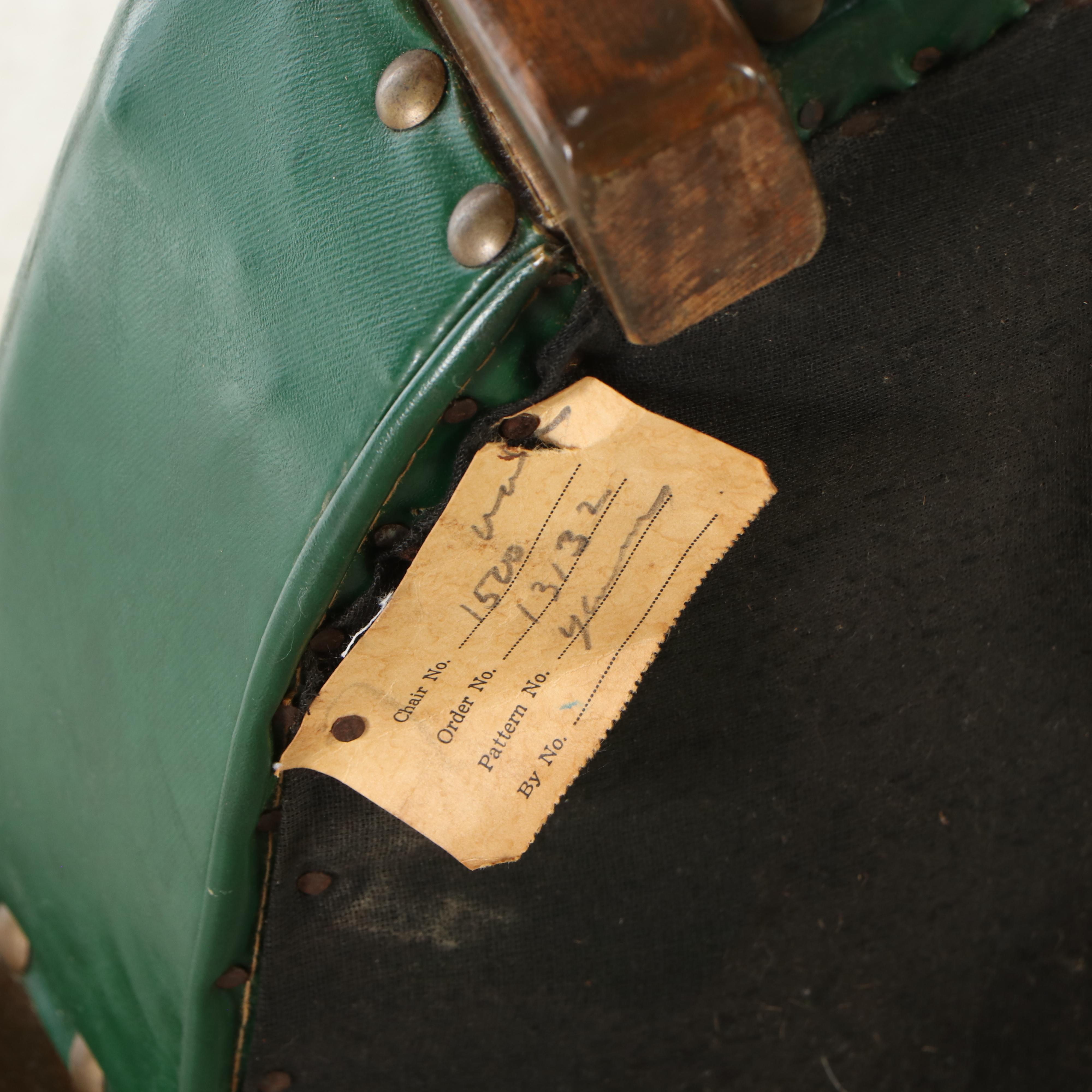 Green Faux Leather Upholstered Wood Banker's Chair, Mid-20th Century