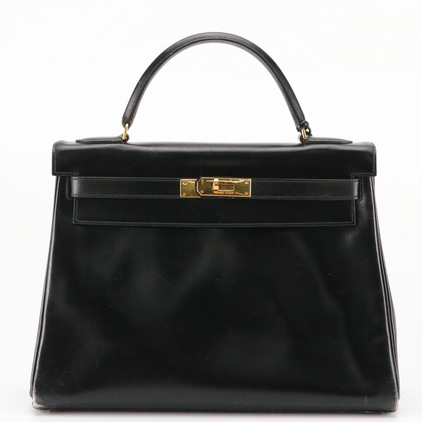 Hermès Kelly Retourne 32 Handbag in Black Box Calf Leather, 1980s